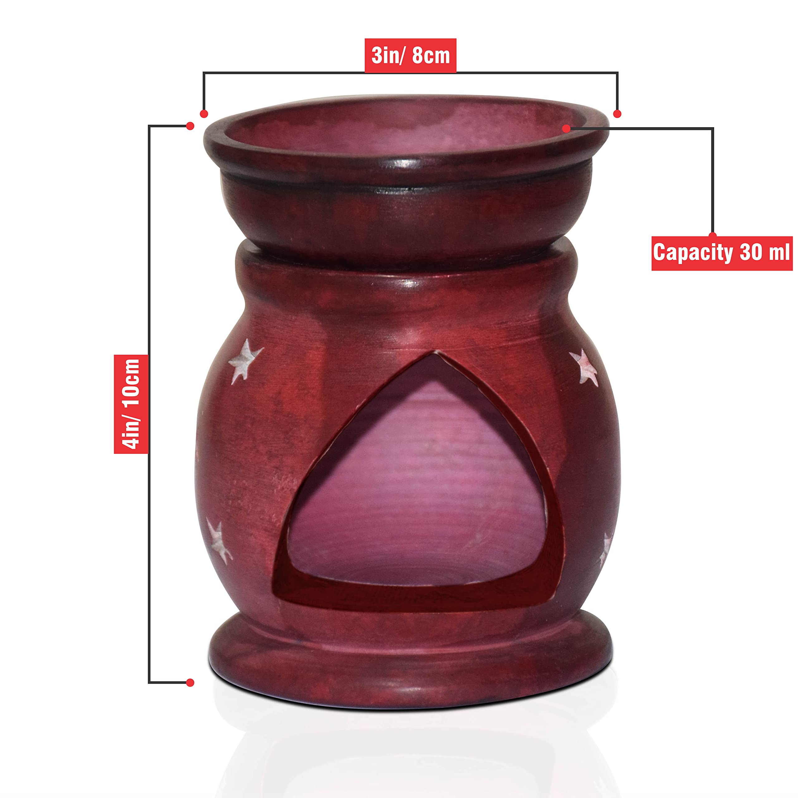 Pure Source India Handcrafted Soapstone Aroma Burner Oil Diffuser and 1 Tea Light Candle (Red)