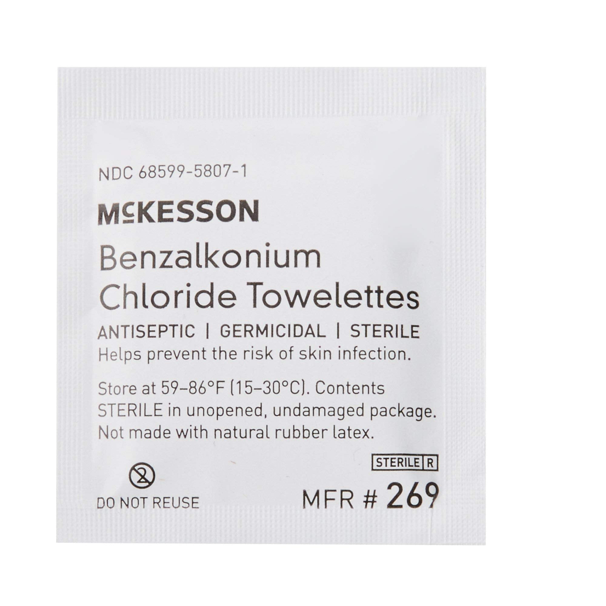 McKesson Benzalkonium Chloride Towelettes [Pack of 100] First Aid Antiseptic Wipes, Sterile Individual Wrapped