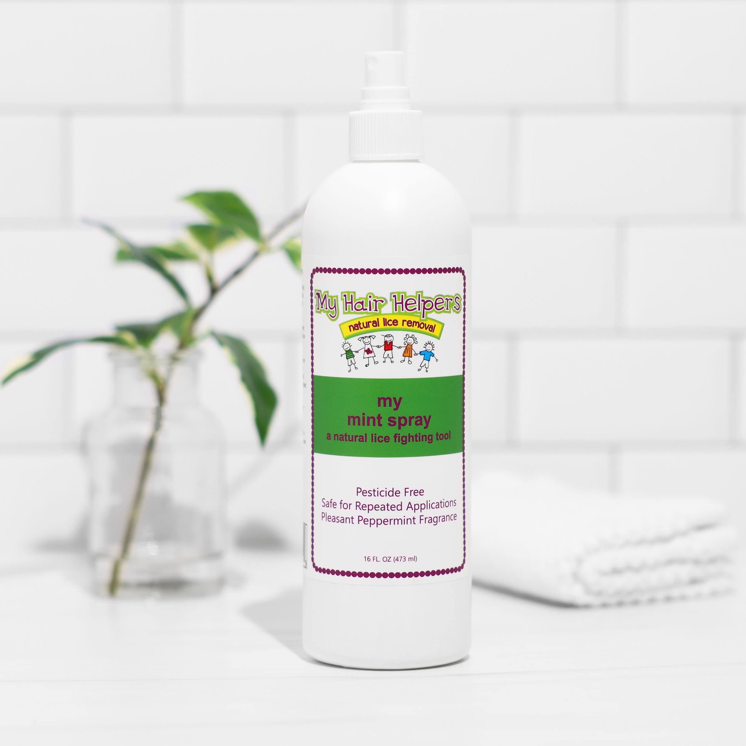 My Hair Helpers Mint Anti-Lice Spray for Head Lice Defense - Naturally Formulated with Essential Oils, 16 fl Ounces, Works on 2-