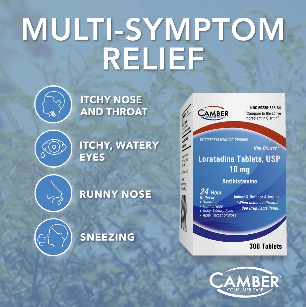 Camber Loratadine 10mg Allergy Pills, Antihistamine 24 Hour, Non Drowsy Allergy Relief (100 Tablets)