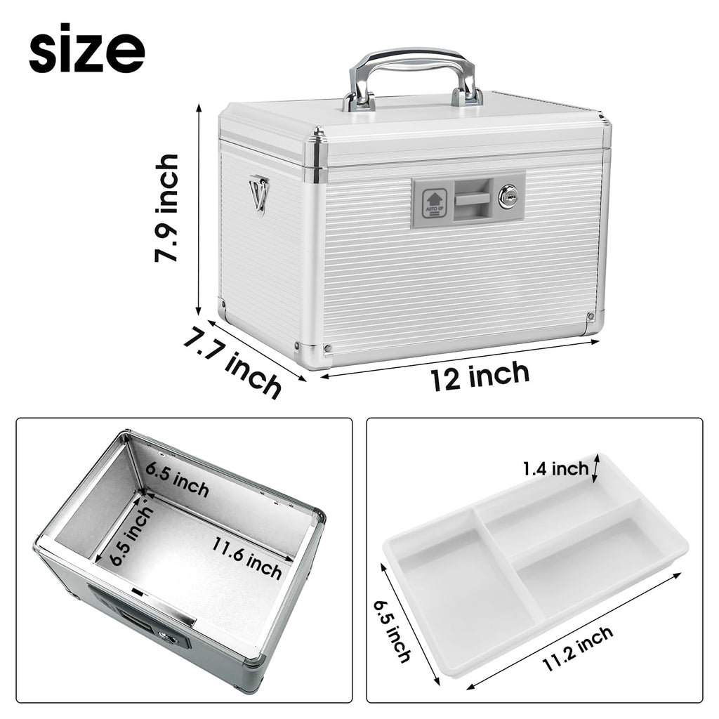 ZORVIDSON Medicine Lock Box, First Aid Kit Medication Storage Box with Lock, Layered Aluminum Frame Daily Medicine Cabinet Famil