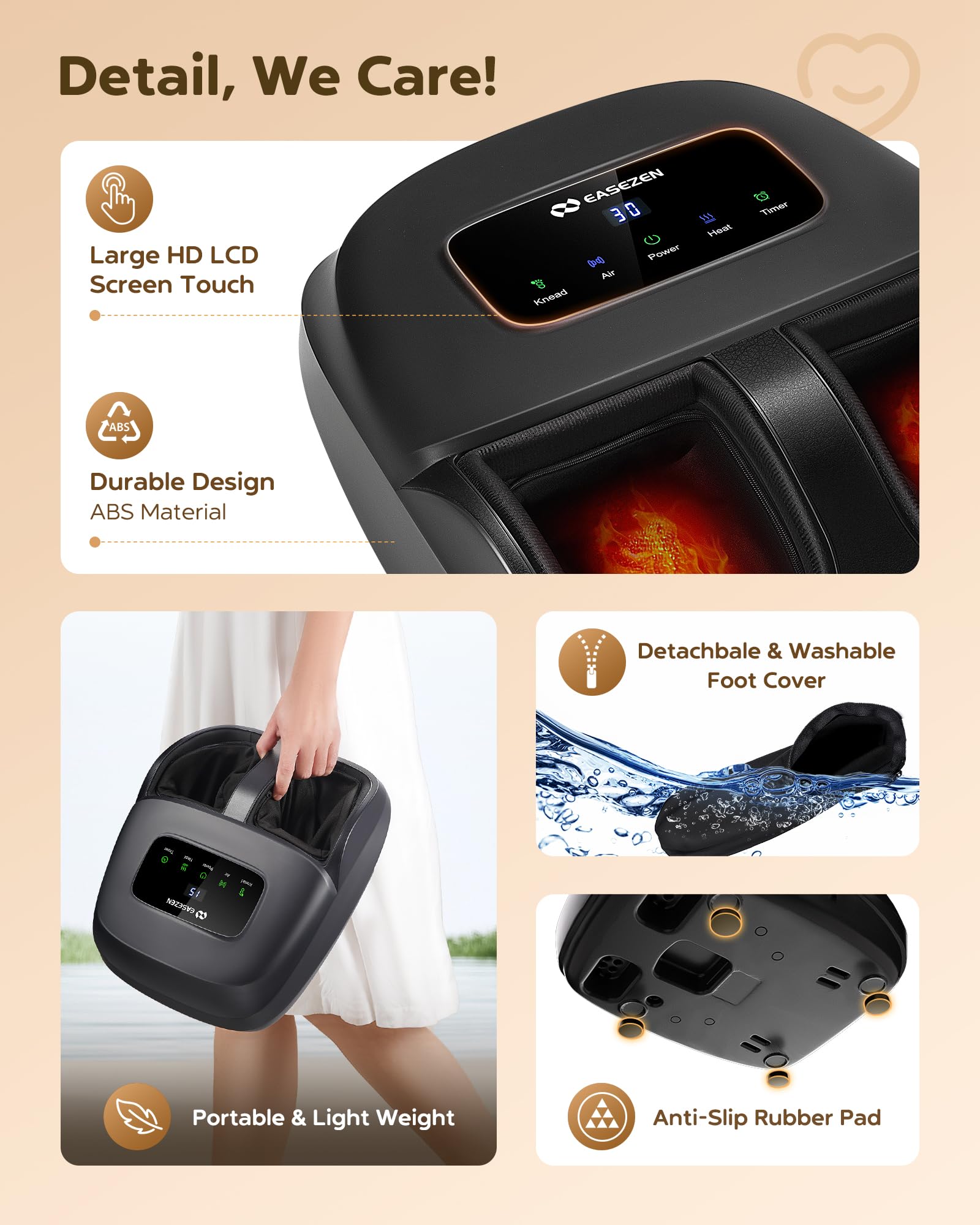 EaseZen Shiatsu Foot Massager Machine with Heat, FSA/HSA Eligible, Deep Kneading, 2025 Upgrade Electric Foot Massager for Planta
