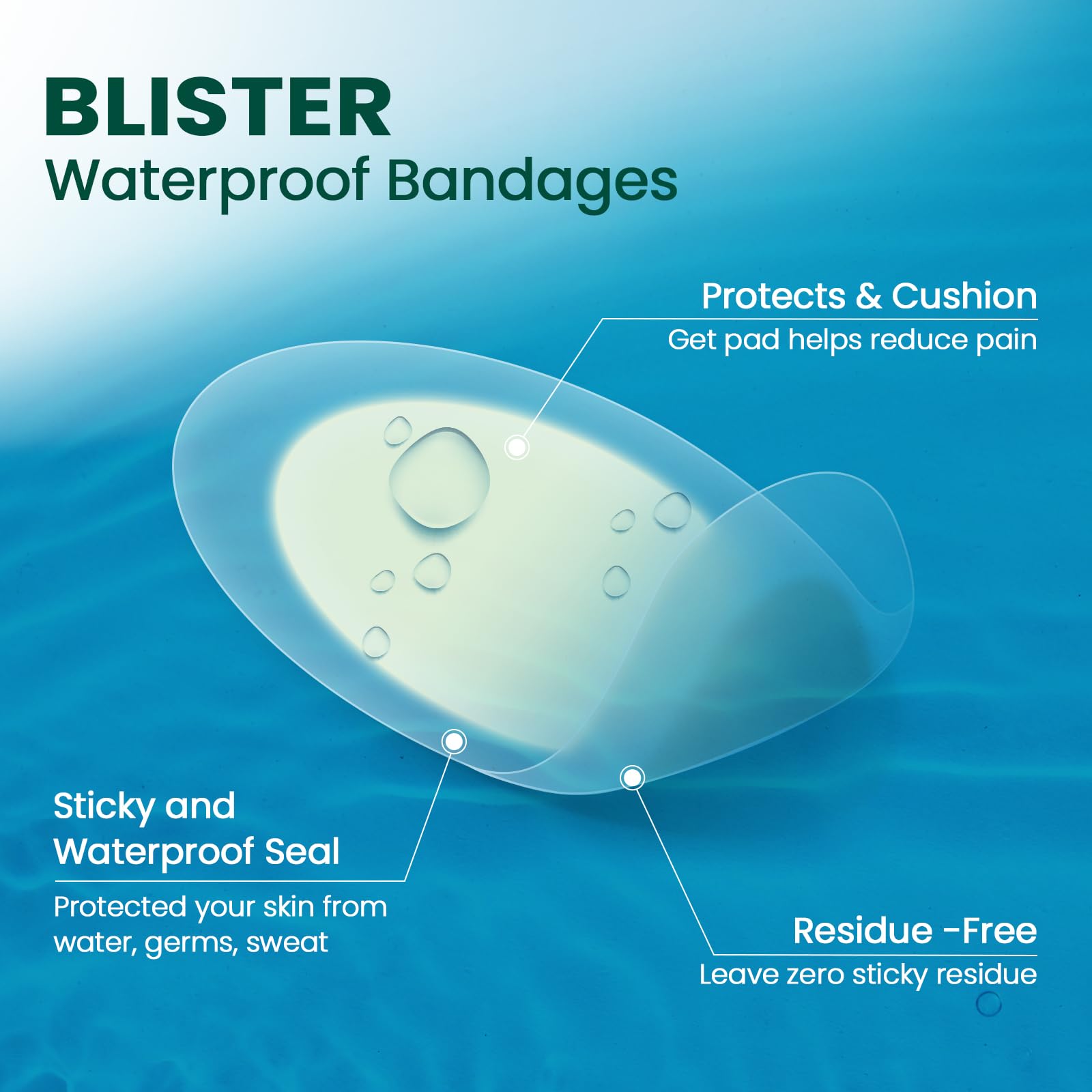 Gel Blister Bandages Blister Pads - Welnove Blister Cushions - Waterproof Hydrocolloid Bandages for Feet, Fingers, Toes, Heel, M