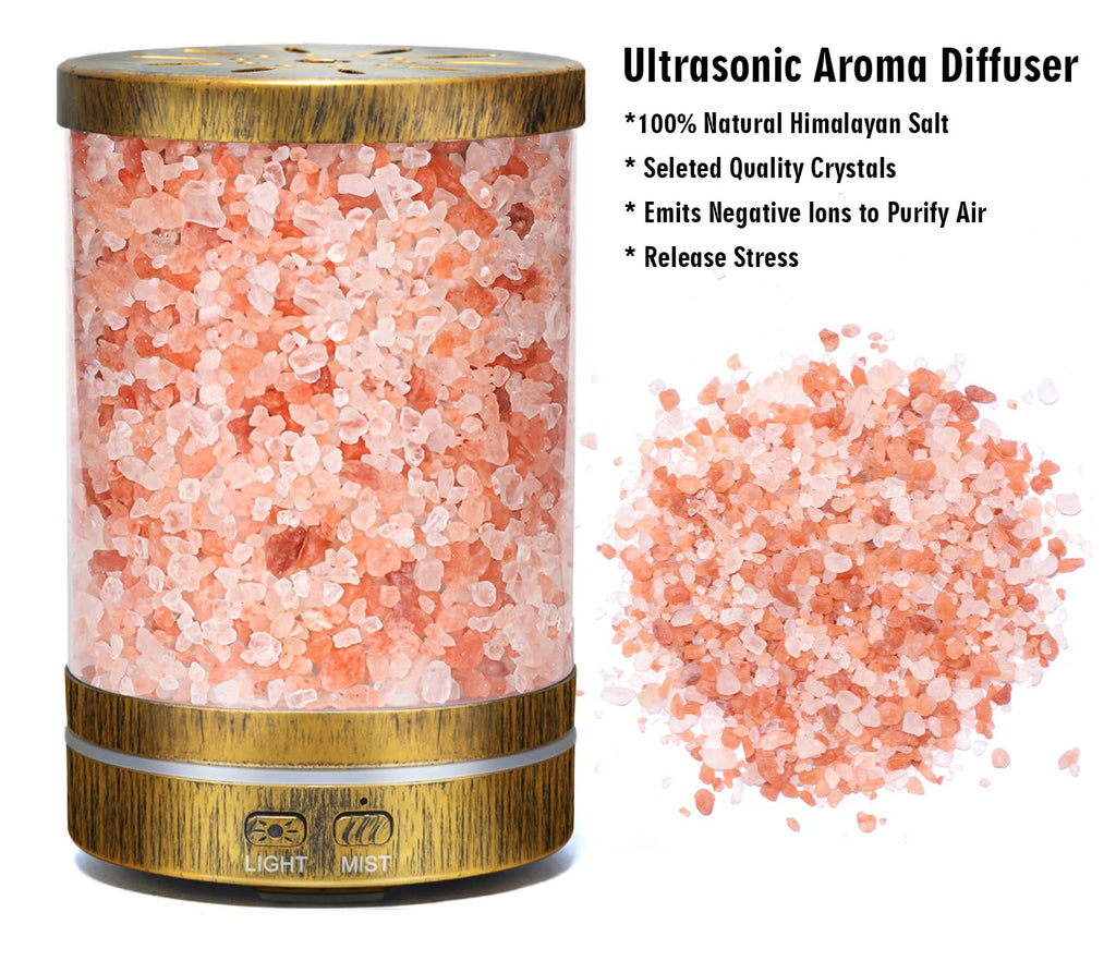 Essential Oil Diffuser, Aromatherapy Diffuser Himalayan Pink Salt Crystal, Diffusers for Essential Oils with 7 Color Lights 2 Mi