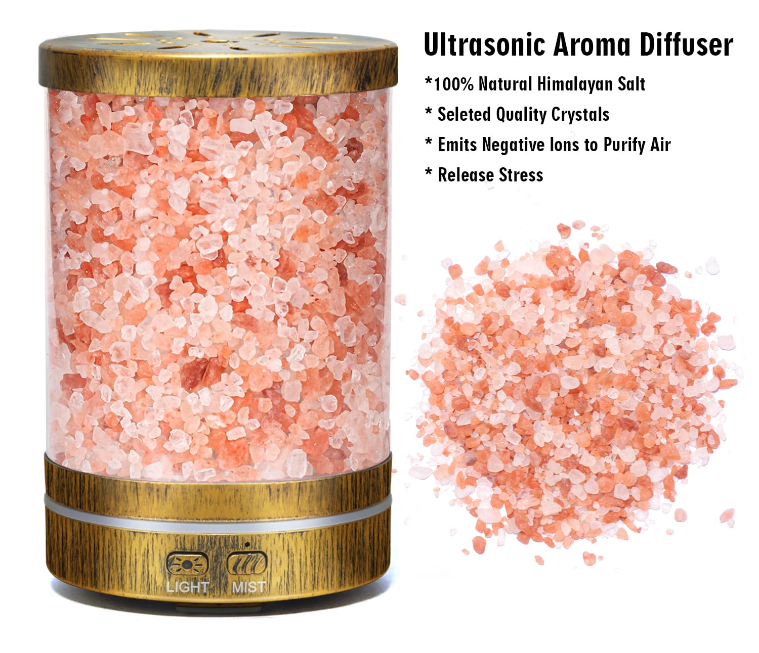 Essential Oil Diffuser, Aromatherapy Diffuser Himalayan Pink Salt Crystal, Diffusers for Essential Oils with 7 Color Lights 2 Mi