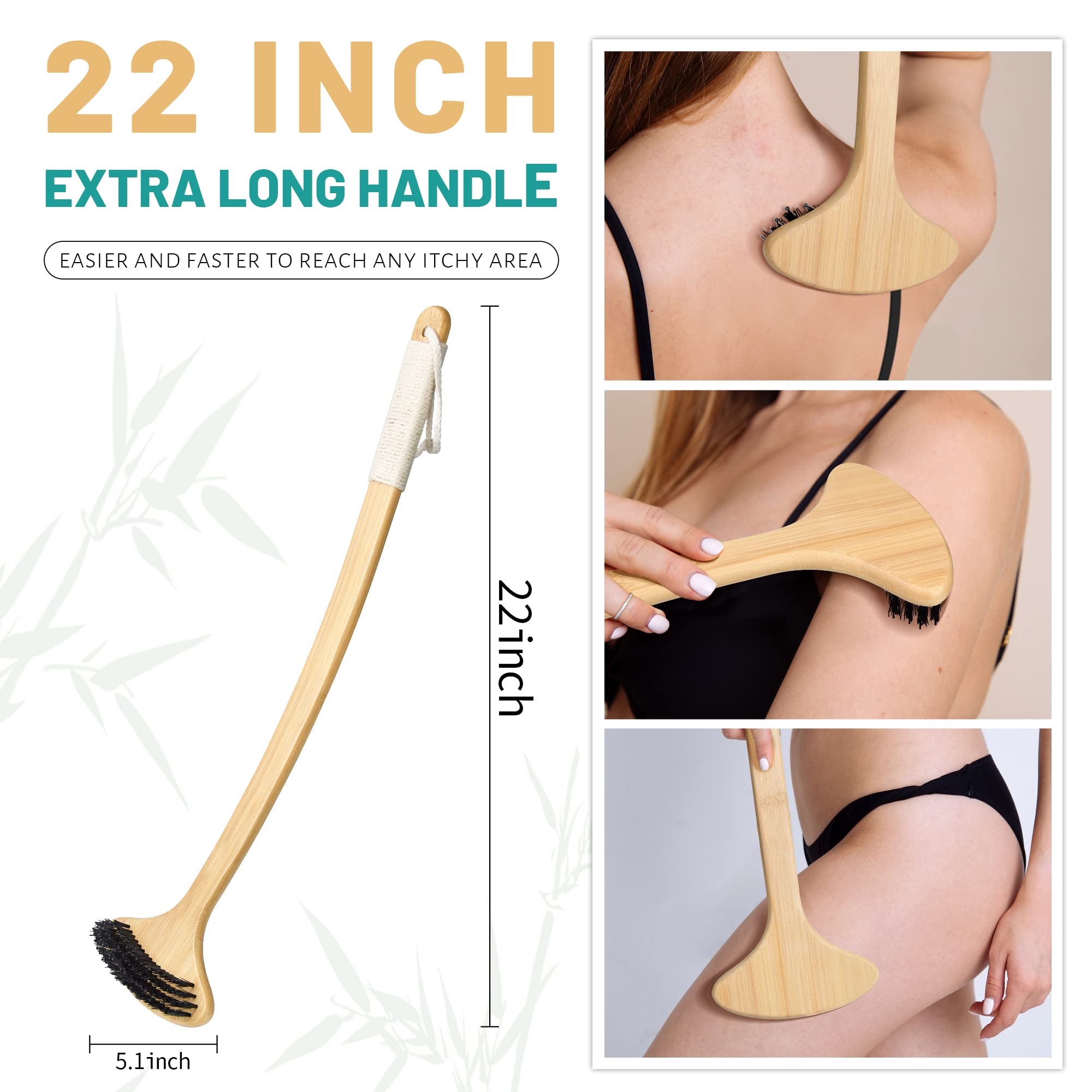 NURENDER Bamboo Back Scratcher, Oversized Body Scratcher with 22    Curved Long Handle and 2 in 1 Wide Scratching/Massaging Head