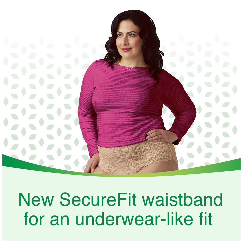Depend FIT-FLEX Incontinence Underwear for Women, Maximum Absorbency, Tan, X-Large (Pack of 4)