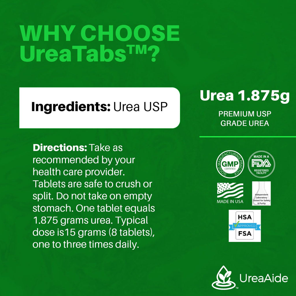 UreaTabs Oral Urea Tablets 1.875 Grams for Hyponatremia Management Low Sodium Support Tasteless Coated 240 Tablets in 1 Bottle E