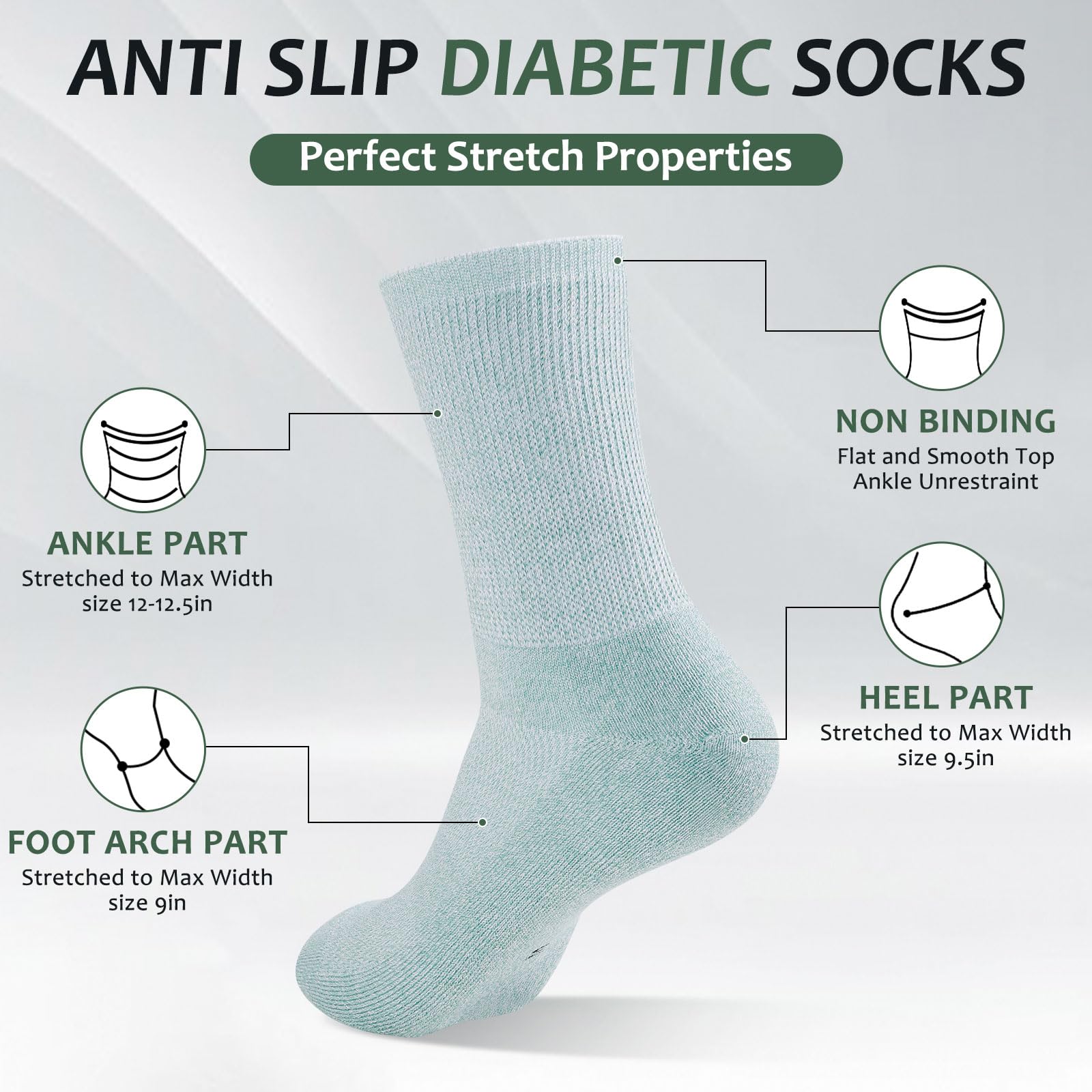 Bulinlulu Non Binding Diabetic Socks for Women&Men,6 Pairs Crew Diabetic Socks,Diabetic Crew Socks with Seamless Toe(Medium,Ligh