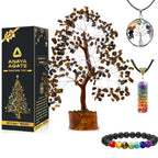 Tiger Eye Crystal Trees for Home and Office Decoration, Chakra Healing Crystals Feng Shui Handmade Trees for Positive Energy, Mo