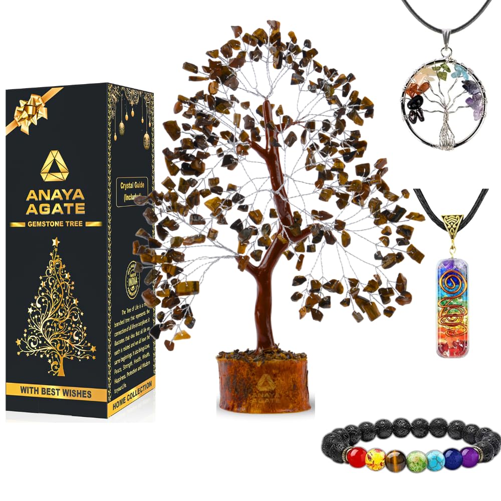 Tiger Eye Crystal Trees for Home and Office Decoration, Chakra Healing Crystals Feng Shui Handmade Trees for Positive Energy, Mo