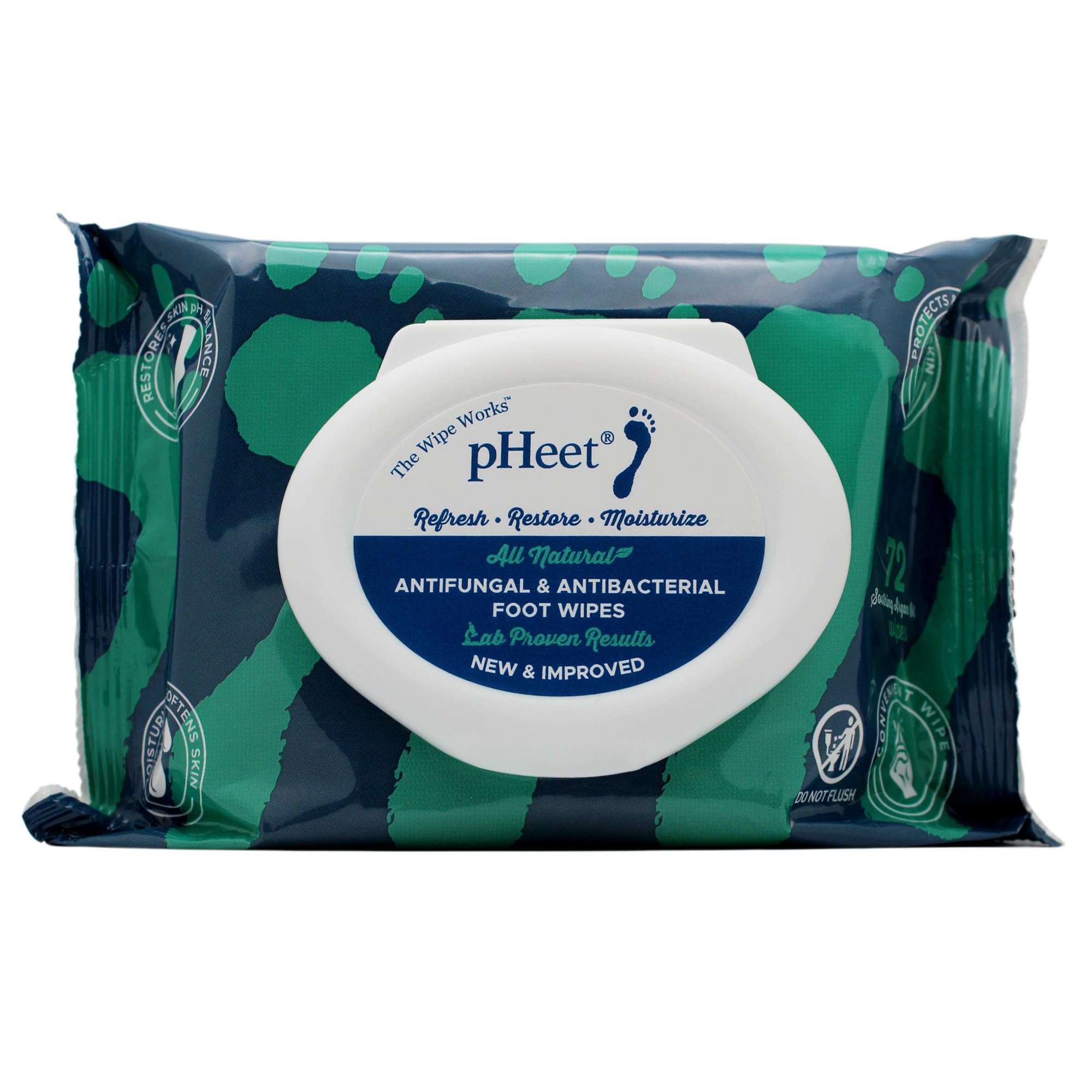 pHeet Foot Wipes All-Natural Antifungal & Antibacterial Formula, Cleanses, Moisturizes, Prevents & Kills Athletes Foot, Toenail 