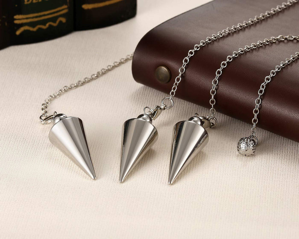 PESOENTH Copper Metal Dowsing Pendulum Divination Dower Reiki Healing Pendulum Chain,Silver Spiral Coil Point Meditation Yoga Ba
