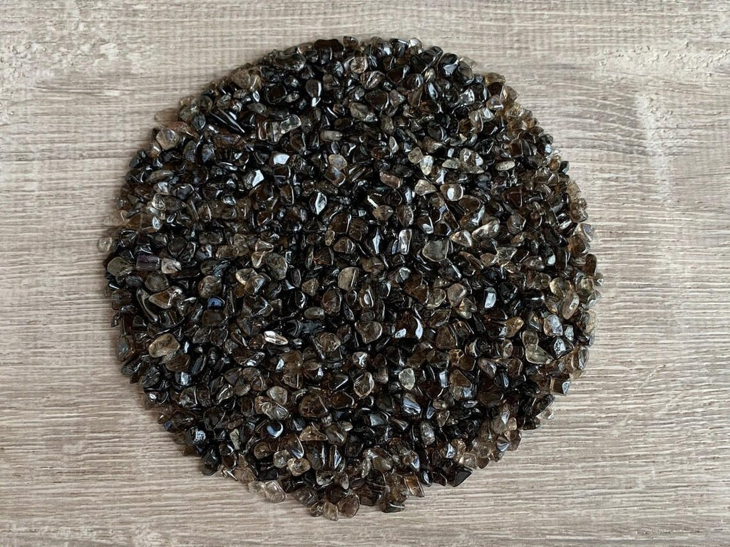 Indian Consigners Natural Crushed Polished Tumbled Gem Stone Chips, Decoration & Healing Crystals (Smokey Quartz)