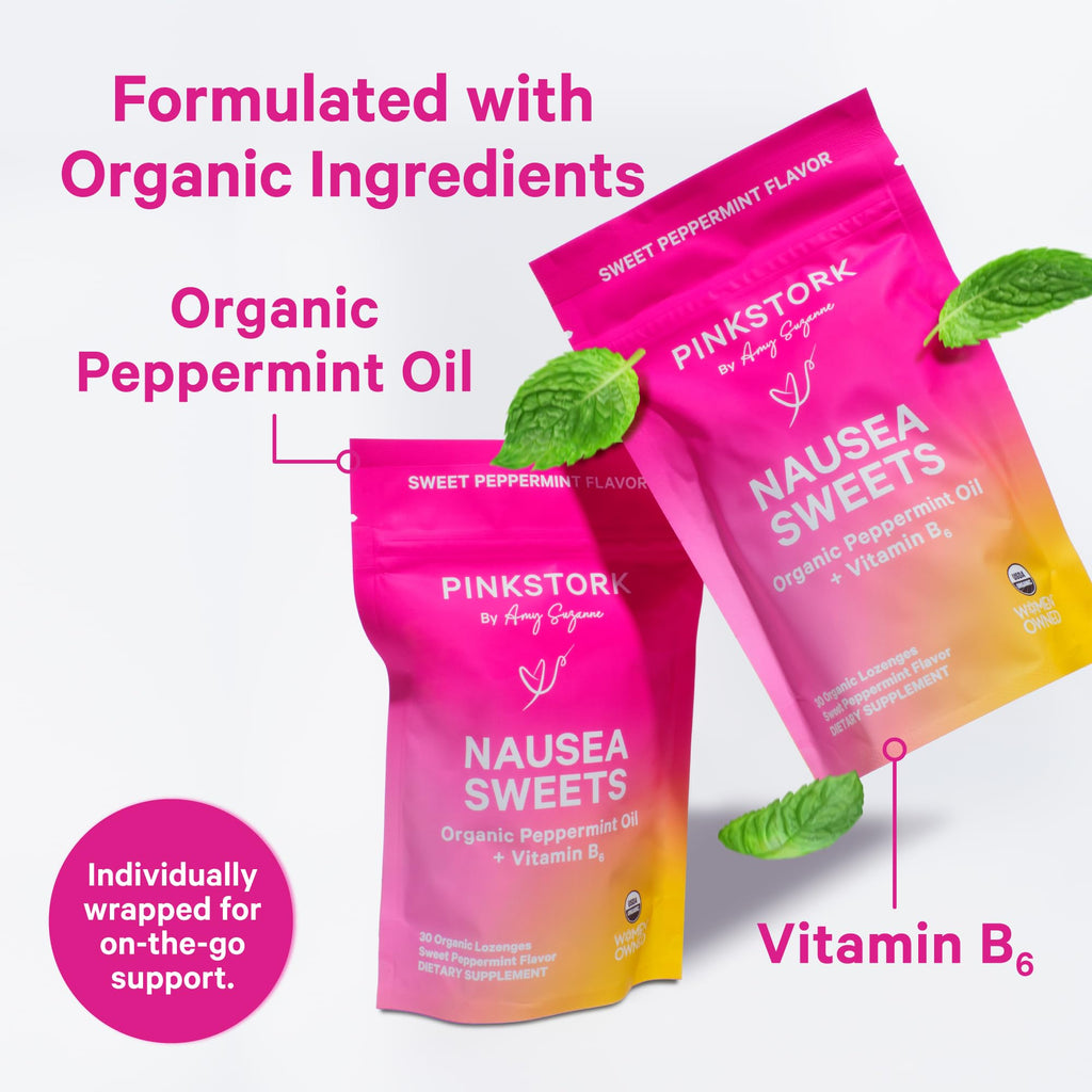 Pink Stork Organic Peppermint Sweets for Morning Sickness and Motion Sickness Support, Added Vitamin B6, 1st Trimester Pregnancy