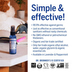 Dr. Bronners - Organic Hand Sanitizer Spray (Peppermint, 2 Ounce, 2-Pack) - Simple & Effective Formula, Cleanses & Sanitizes, N
