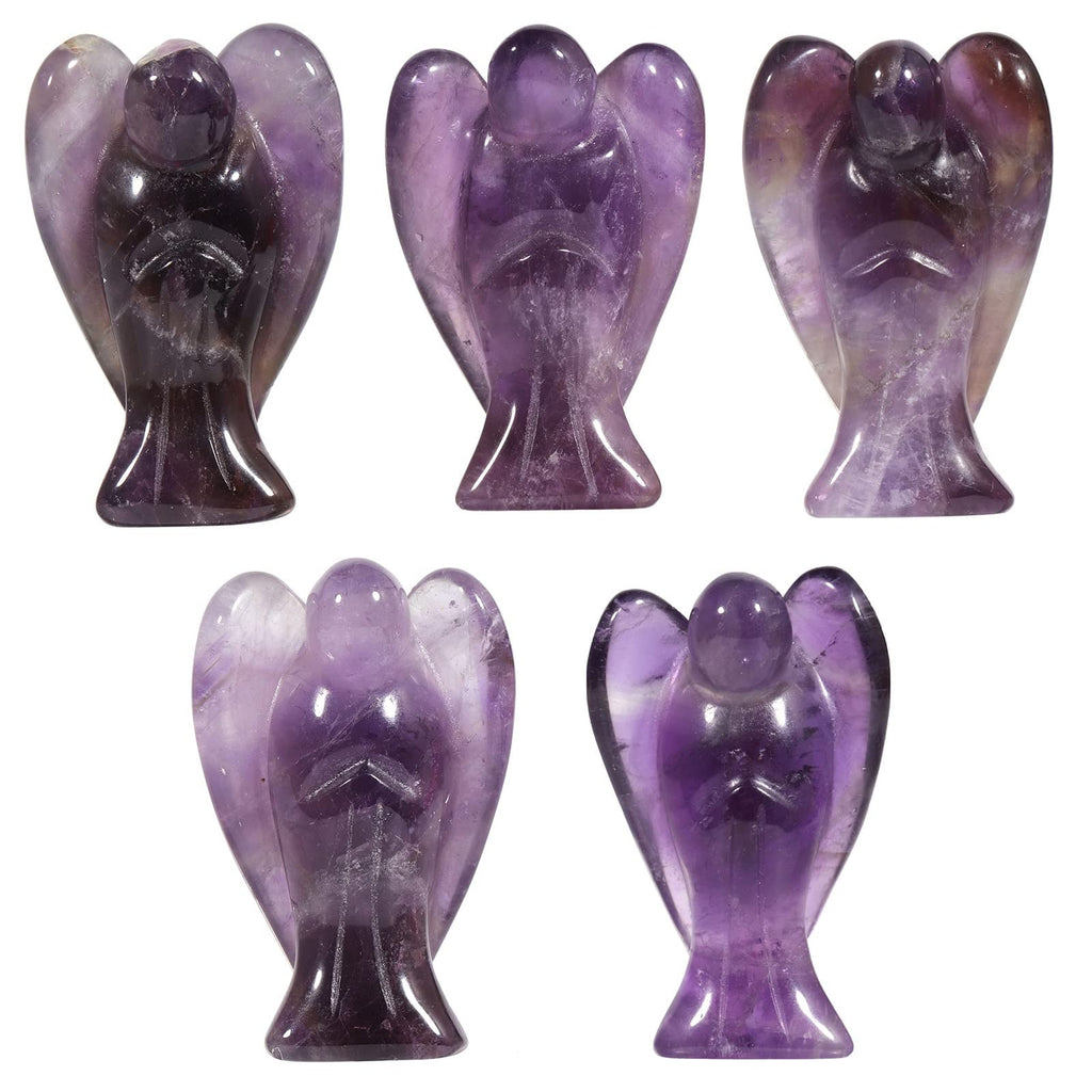 mookaitedecor Set of 5 Amethyst Crystal Angel Figurines, 1.5 inch Mini Guardian Angel Statue Carving Pocket Stone Sculpture for 