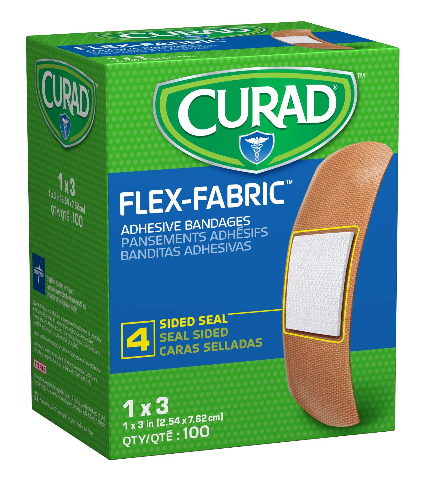 CURAD Flex-Fabric Adhesive Bandage, 1 Width, 3 Length, Pack of 100