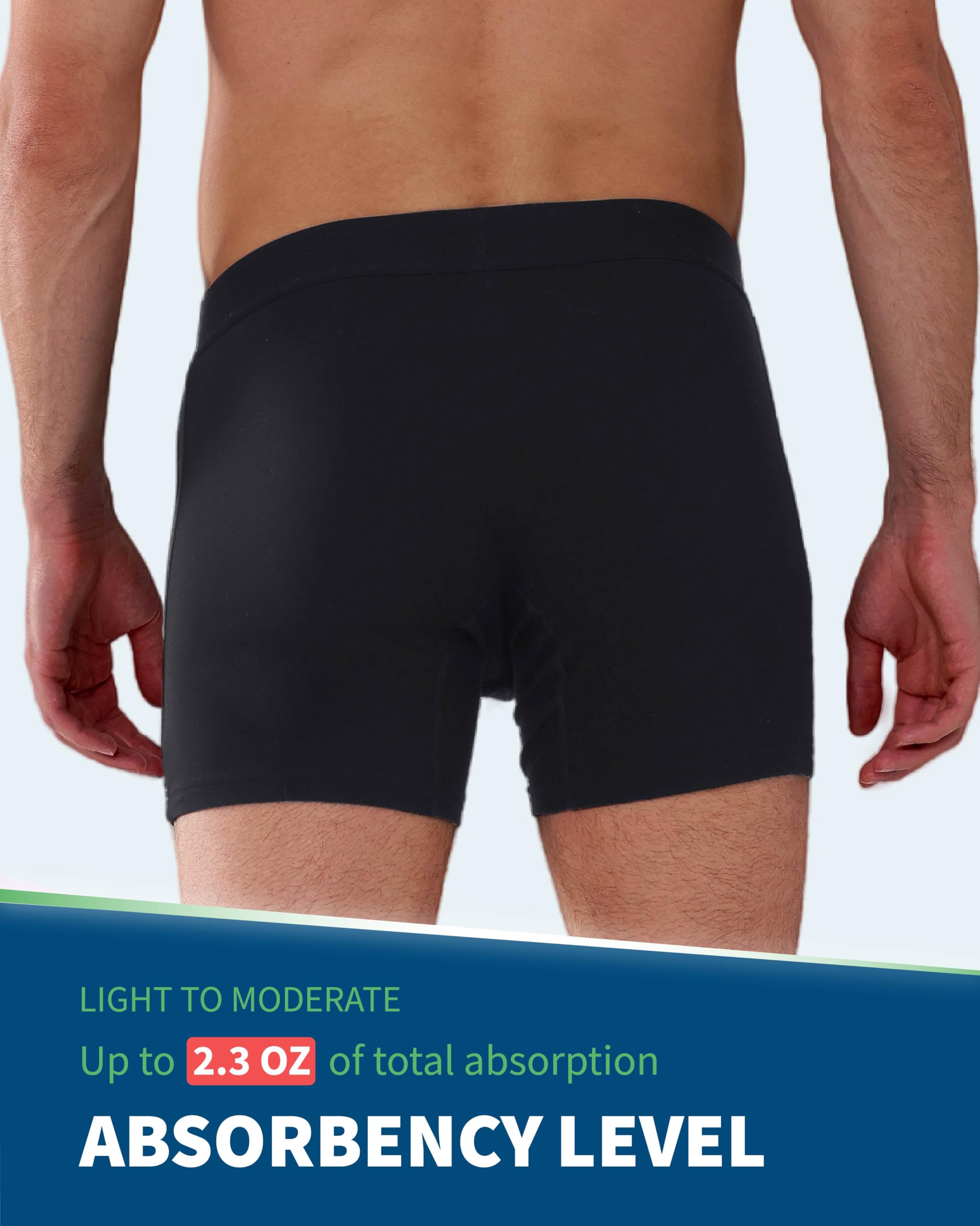 REELINDRY Mens Washable Incontinence Underwear, 2.3 oz Absorbency Reusable Leak Proof Odor Control Trunks 1 Pack(Black, XL)