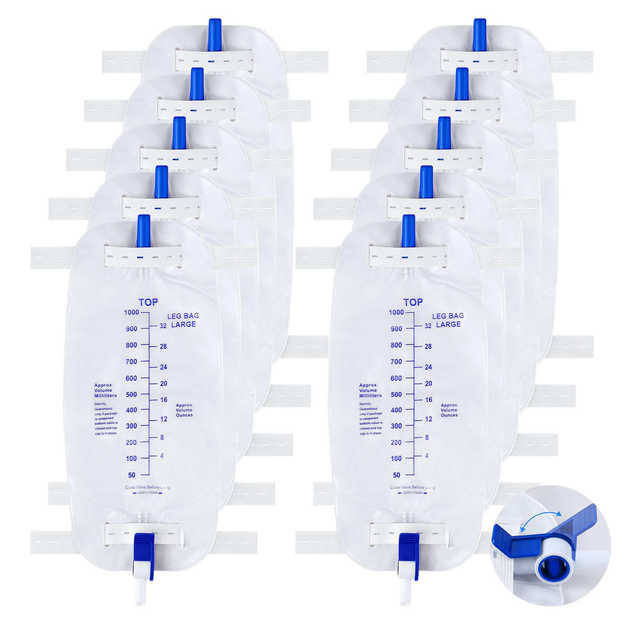 Geiserailie 1000ml Leg Bag Urinary Drainage Bag with Cloth Straps, 33.8oz Large Capacity Urine Leg Bag with Anti Reflux Valve, E