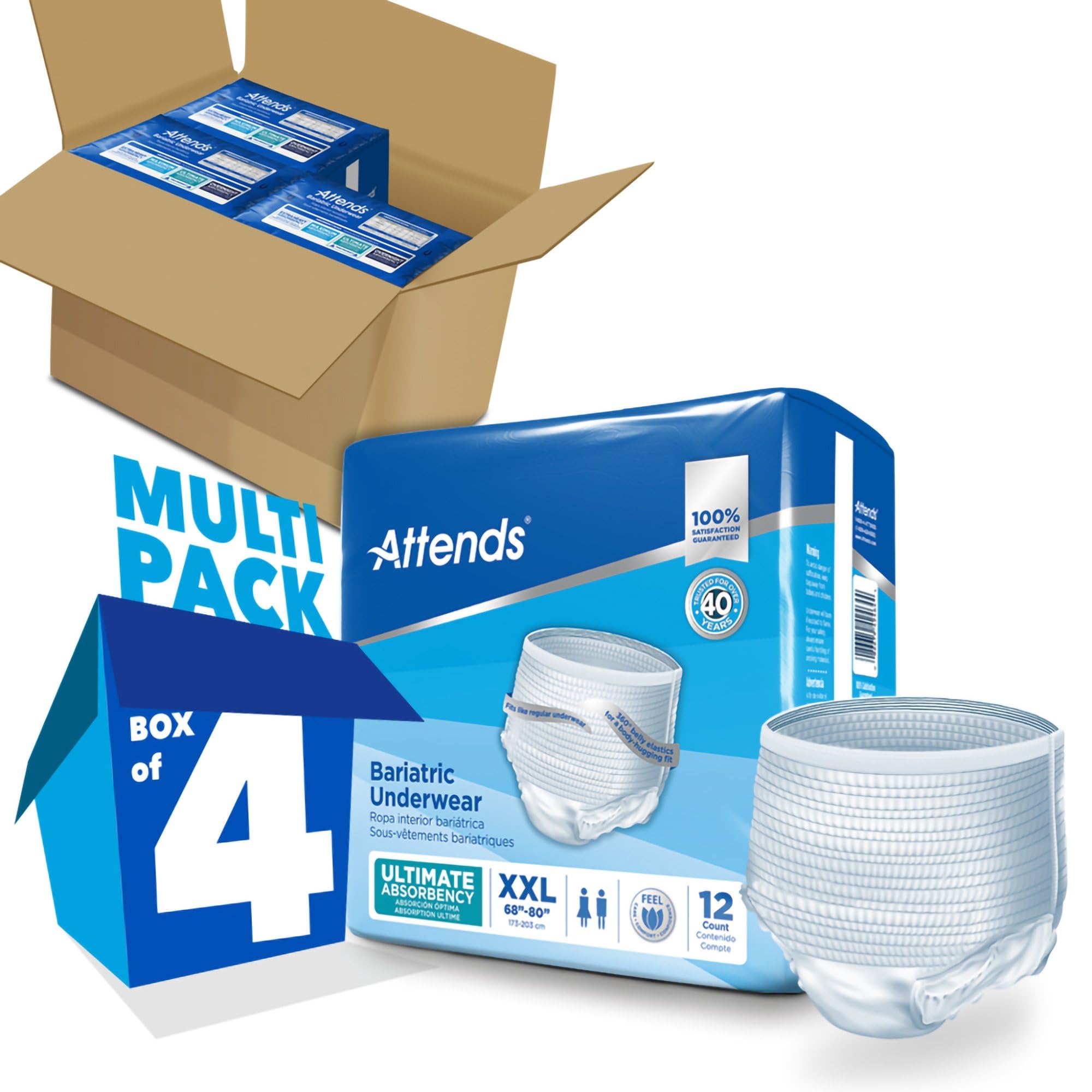 Attends Bariatric Disposable Underwear, 2X-Large, AU50, Ultimate Absorbency, 48 Ct