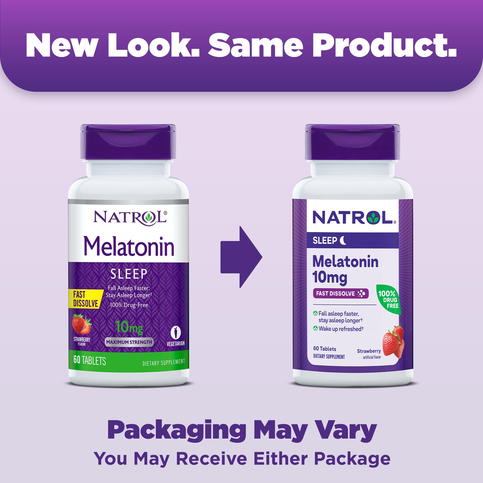 Natrol Fast Dissolve Melatonin 10 mg, Melatonin Supplements for Restful Sleep, Sleep Support for Adults, 60 Strawberry-Flavored