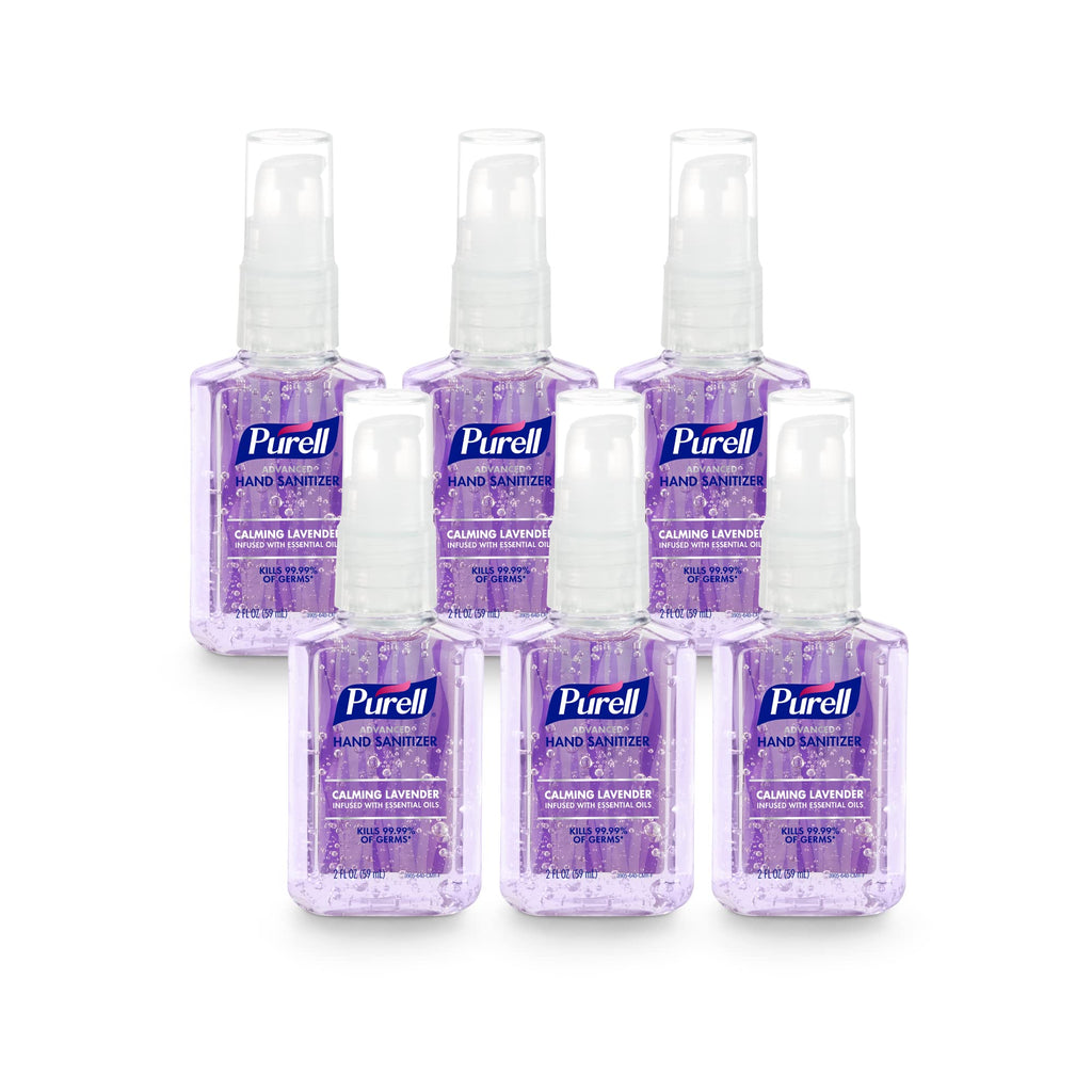 Purell Advanced Hand Sanitizer Gel Infused with Essential Oils, Calming Lavender, 2 fl oz Travel-Size Pump Bottle (Pack of 6), 3