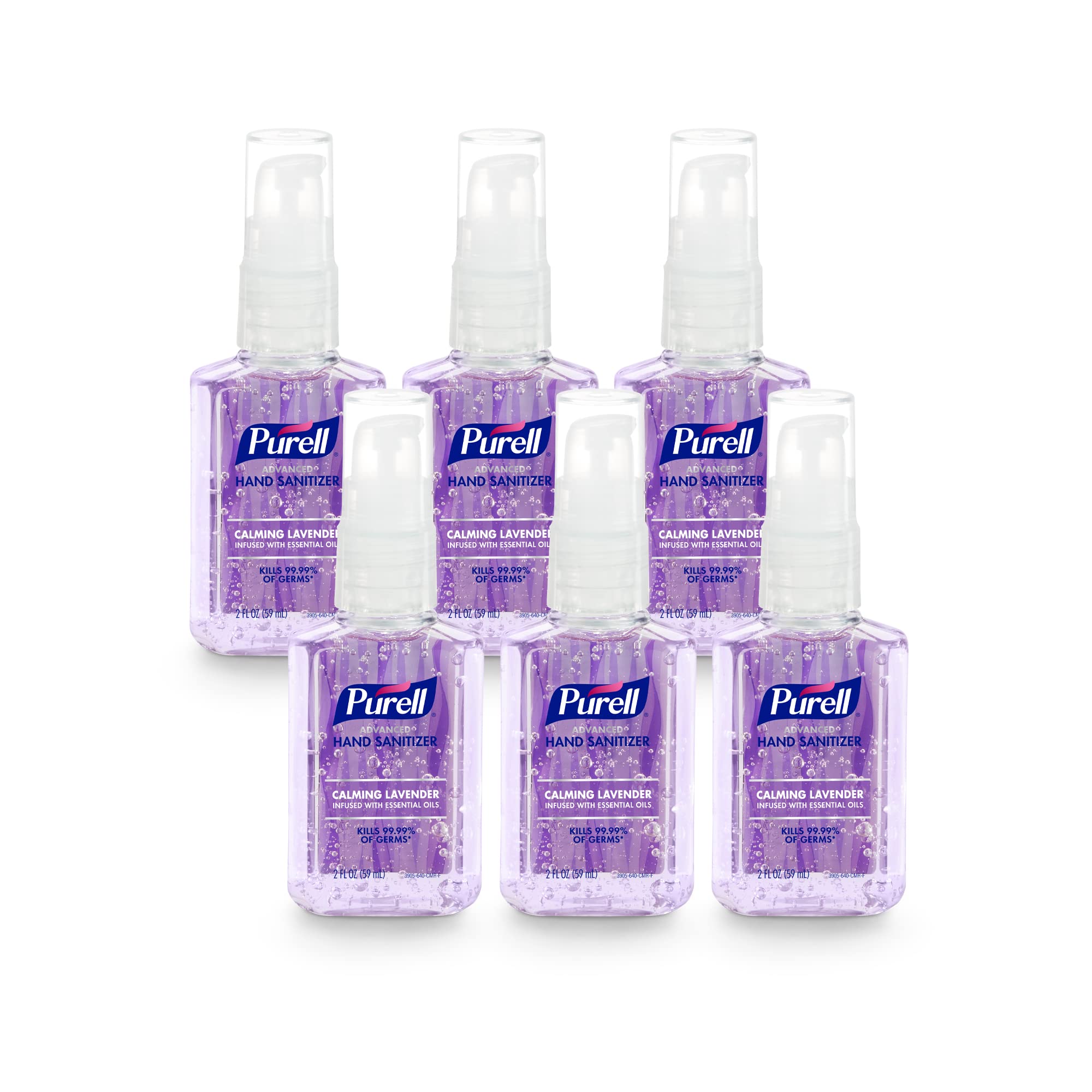 Purell Advanced Hand Sanitizer Gel Infused with Essential Oils, Calming Lavender, 2 fl oz Travel-Size Pump Bottle (Pack of 6), 3