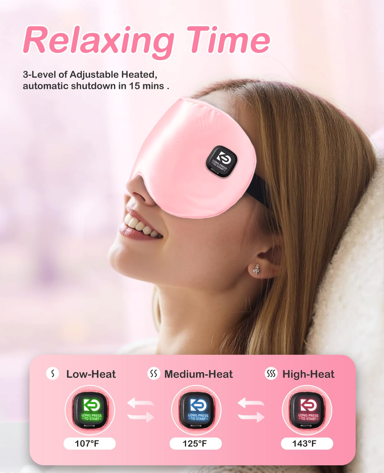Wireless Heated Eye Mask Pink for Dry Eyes Eye Strain Stye, Rechargeable Heated Sleeping Eye Mask Suitable for Airplane, Busines