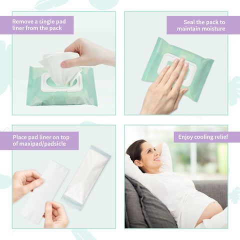 Mama & Wish Witch Hazel Pad Liners for Postpartum Care (24 Count) | Full-Length Cooling Perineal Pads Liner | Postpartum Essenti