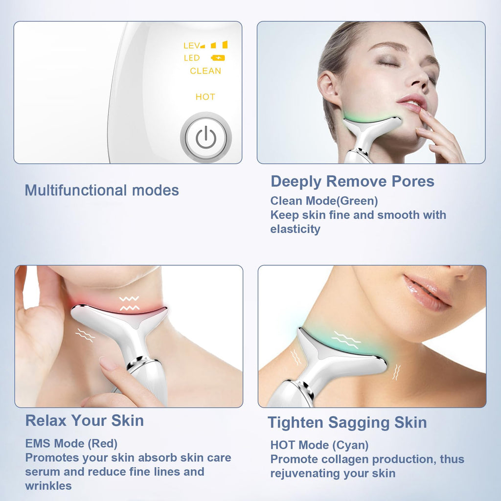 Budobiruon Red Light Therapy for Face, Face and Neck Massager, Wrinkle Remover with Red Light Therapy for Skin Care, Cleansing,