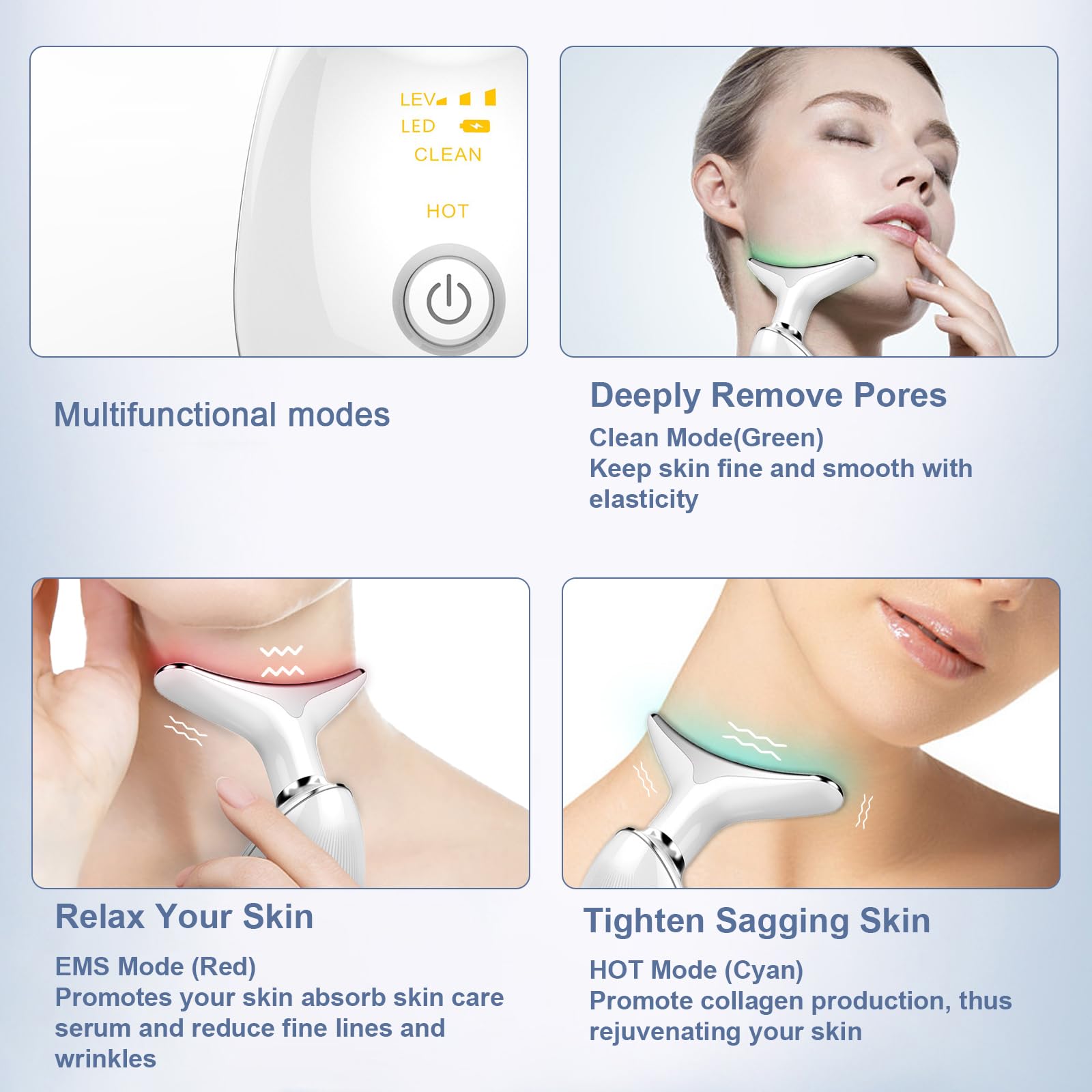Budobiruon Red Light Therapy for Face, Face and Neck Massager, Wrinkle Remover with Red Light Therapy for Skin Care, Cleansing,