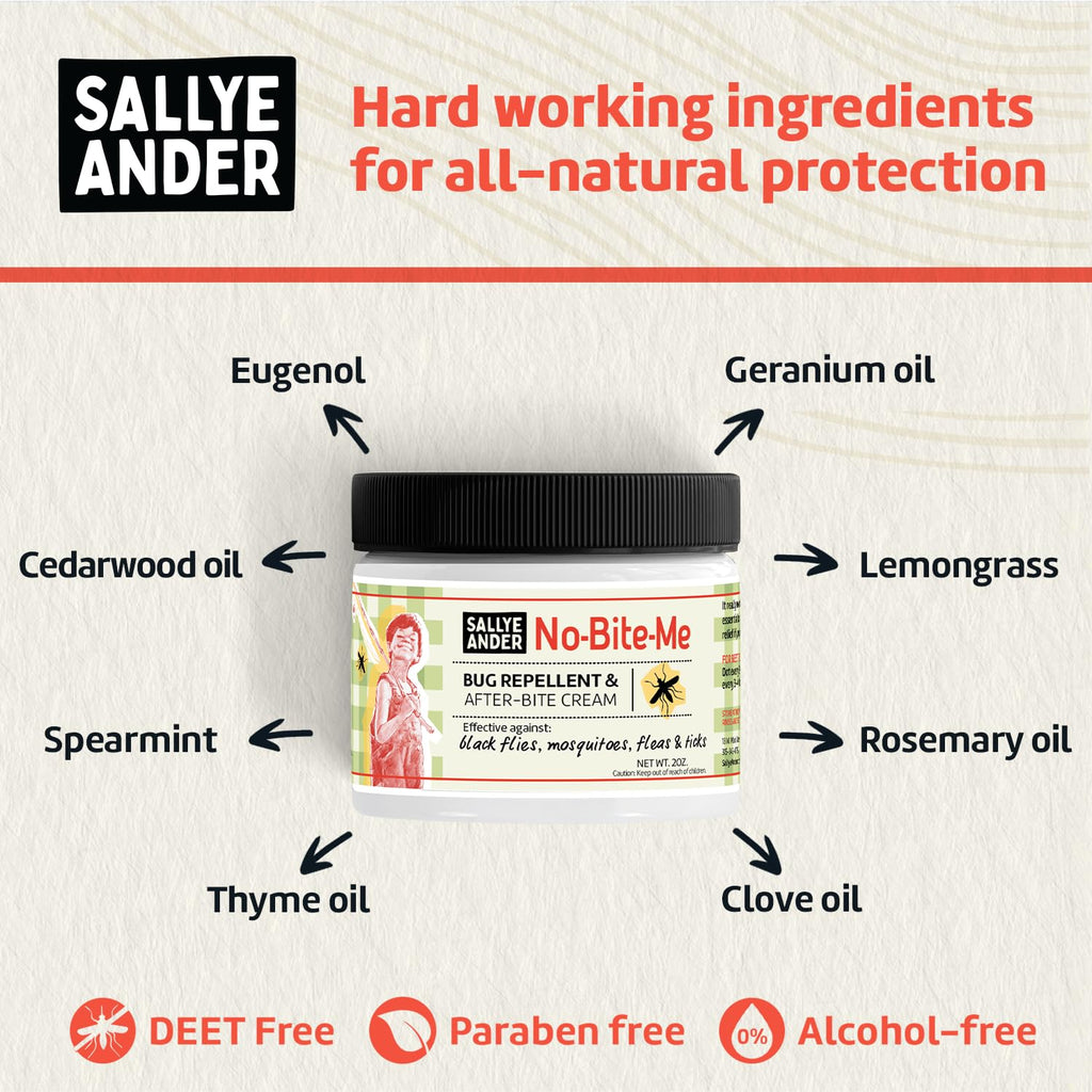 SALLYEANDER No Bite Me All-Natural Bug & Insect Repellent - Anti Itch Cream - 2 oz - Safe for Kids and Infants - Repels Mosquito