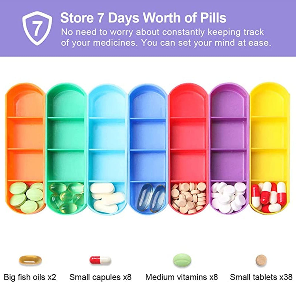 ABSOK Weekly Stackable Pill Organizer,4 Times A Day Pill Organizer Box Morning, Noon, Evening, and Bedtime,7 Stackable Compartme