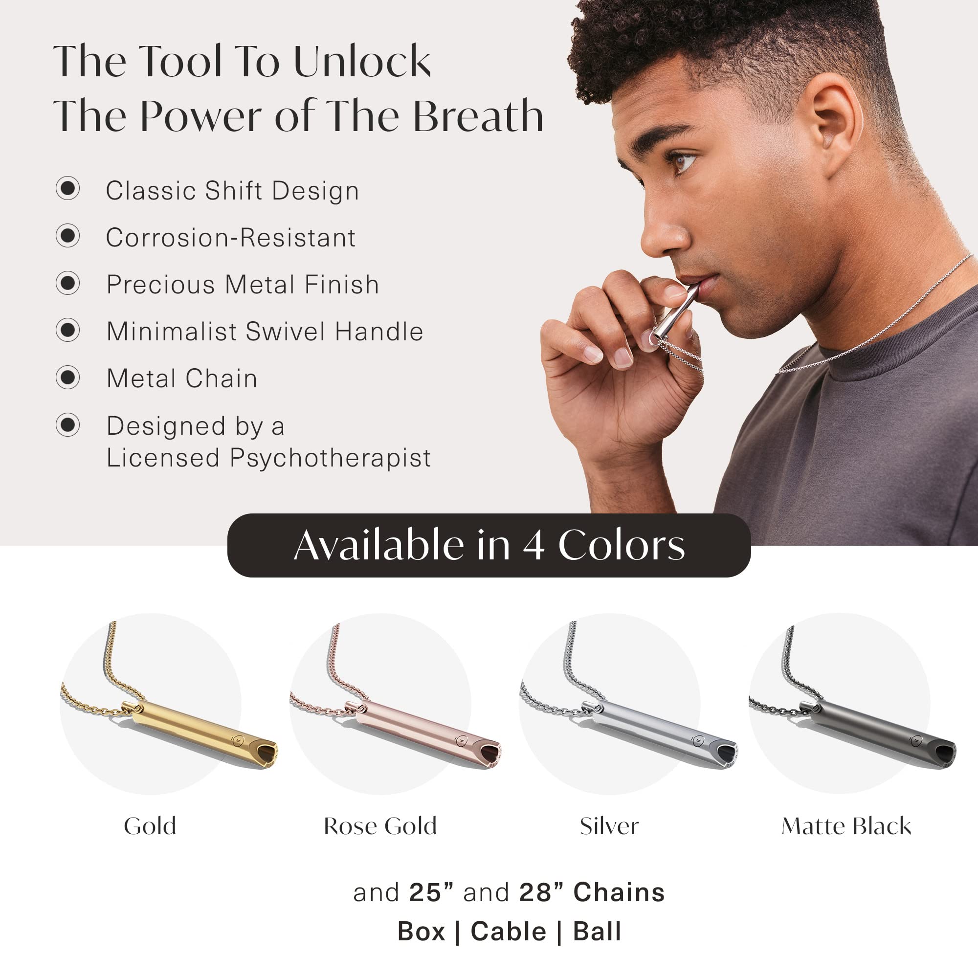 KOMUSO Breathing Necklace - Anxiety & Stress Relief Tool for Meditation & Mindful Breathing - Quit Smoking &Vaping Device - Brea