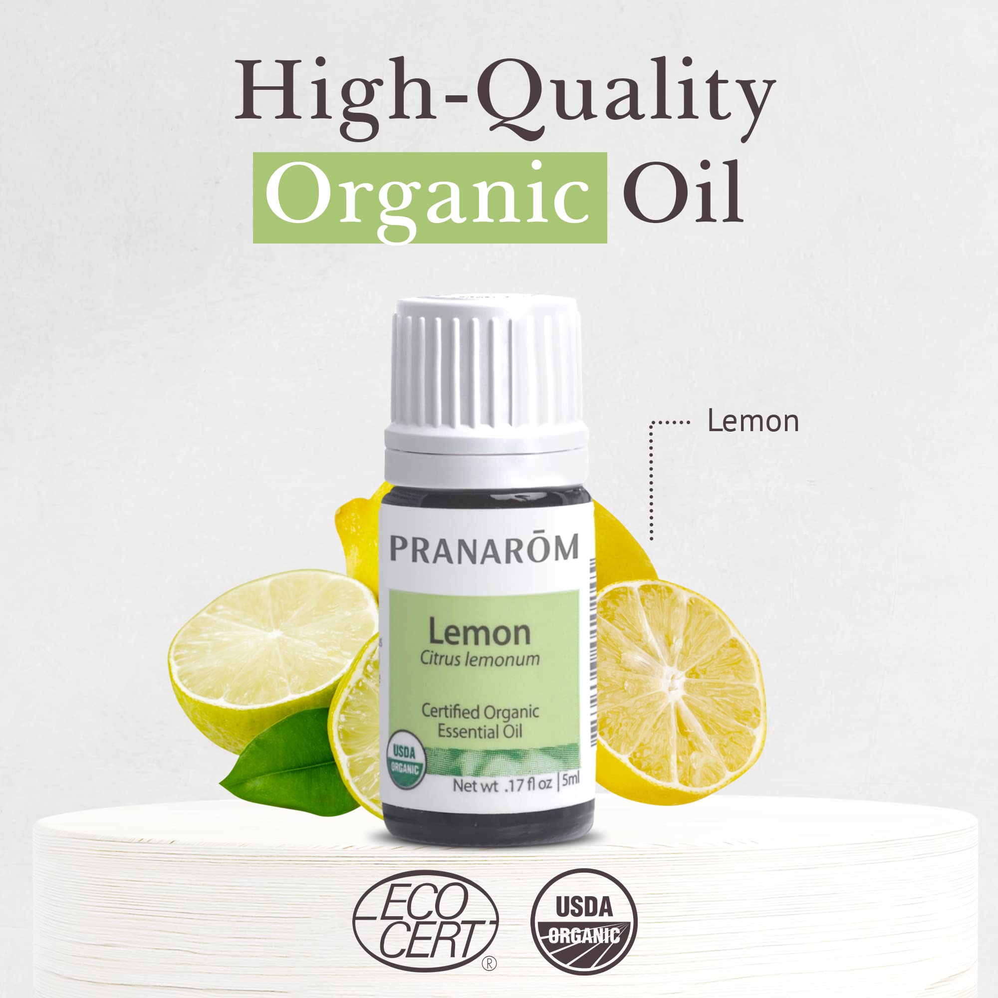 Pranarom USDA Certified Organic Lemon Essential Oil (5ml), 100% Pure Undiluted Therapeutic Grade from Argentina for Aromatherapy