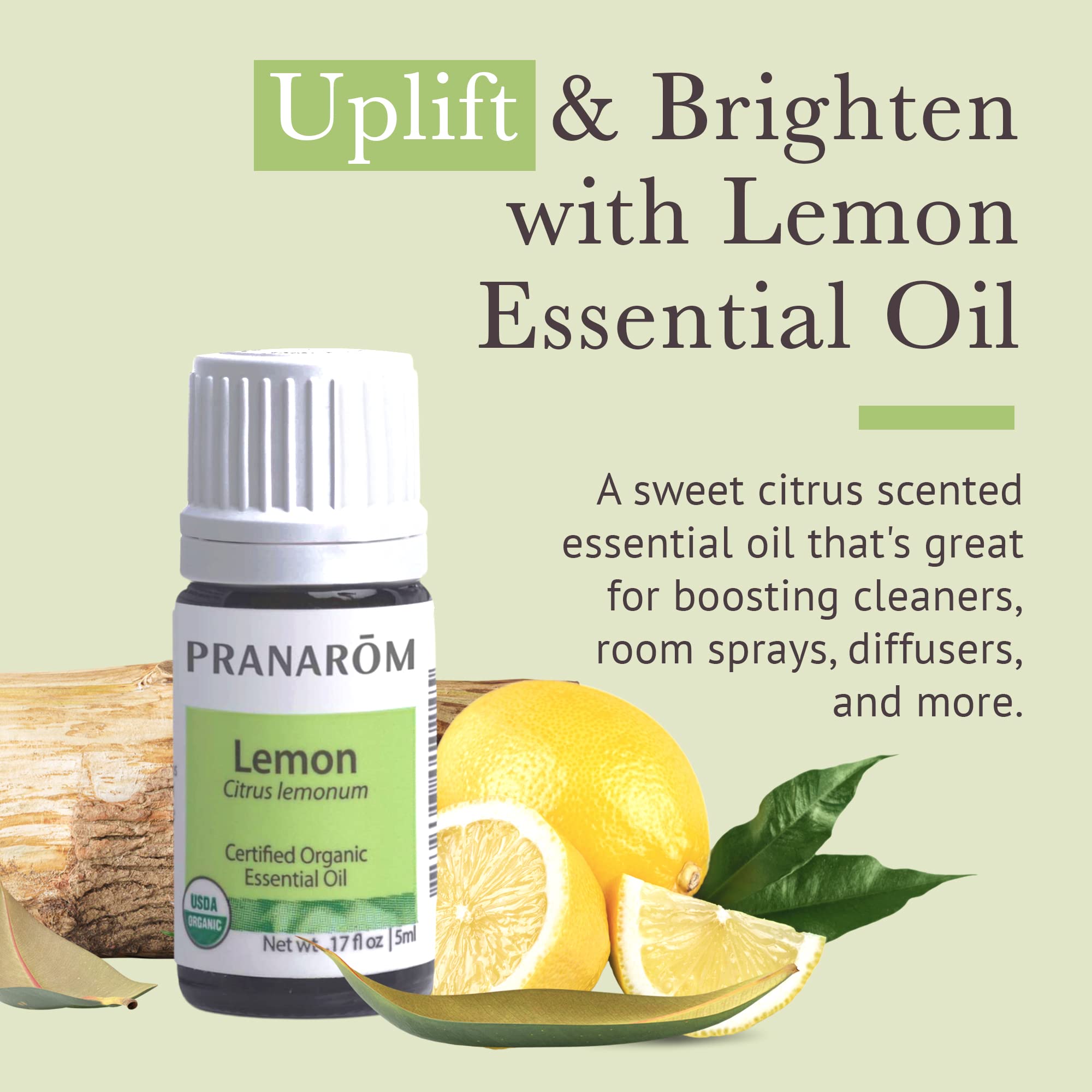 Pranarom USDA Certified Organic Lemon Essential Oil (5ml), 100% Pure Undiluted Therapeutic Grade from Argentina for Aromatherapy