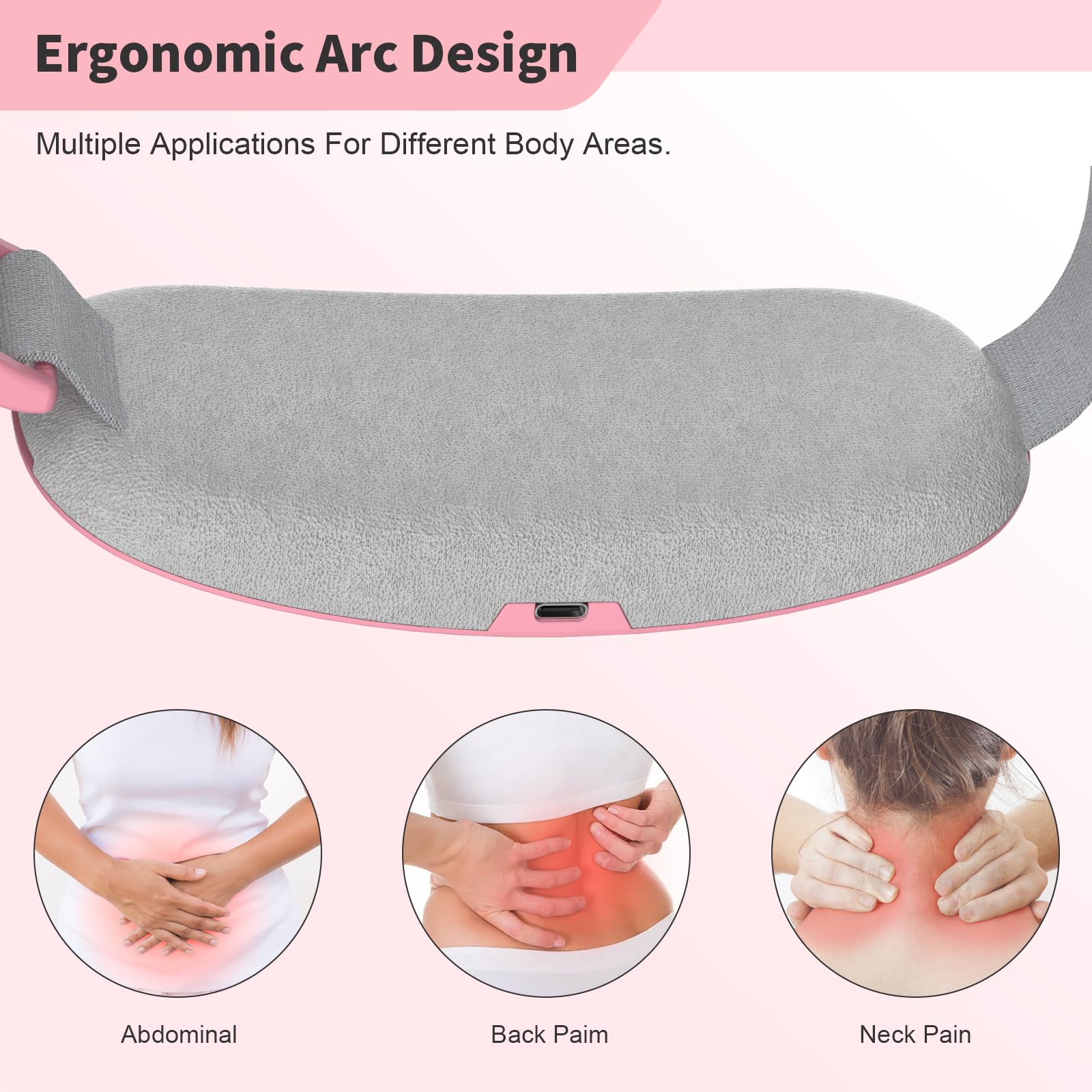 Portable Cordless Heating Pad, Heating Pads with 3 Heat Levels and 3 Massage Modes, Heat Pad 5s Fast Heating, Back or Belly for