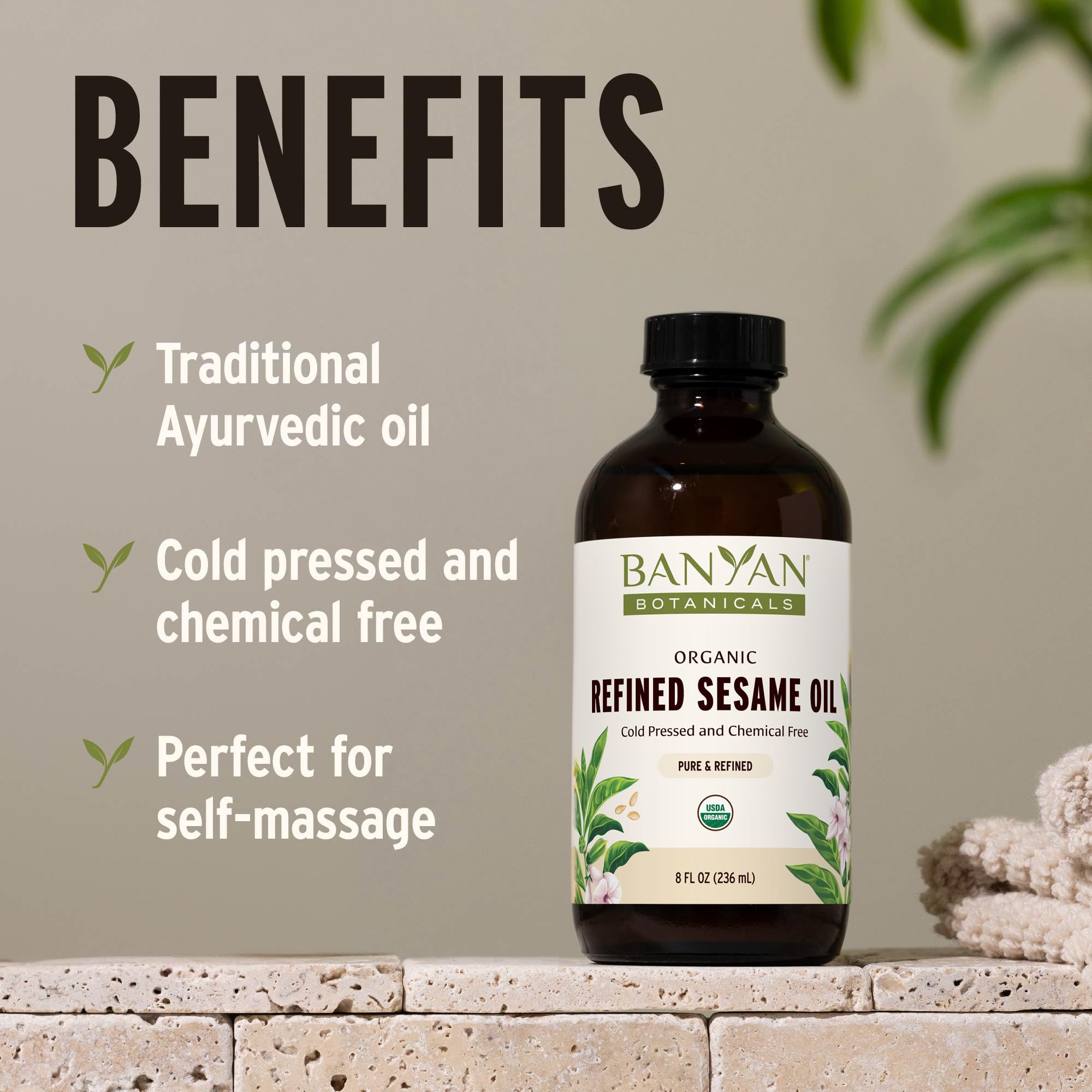 Banyan Botanicals Sesame Oil - Organic & Refined Sesame Oil for Skin, Body, Hair & More - Multiple Sizes - 16 oz - Non GMO Susta