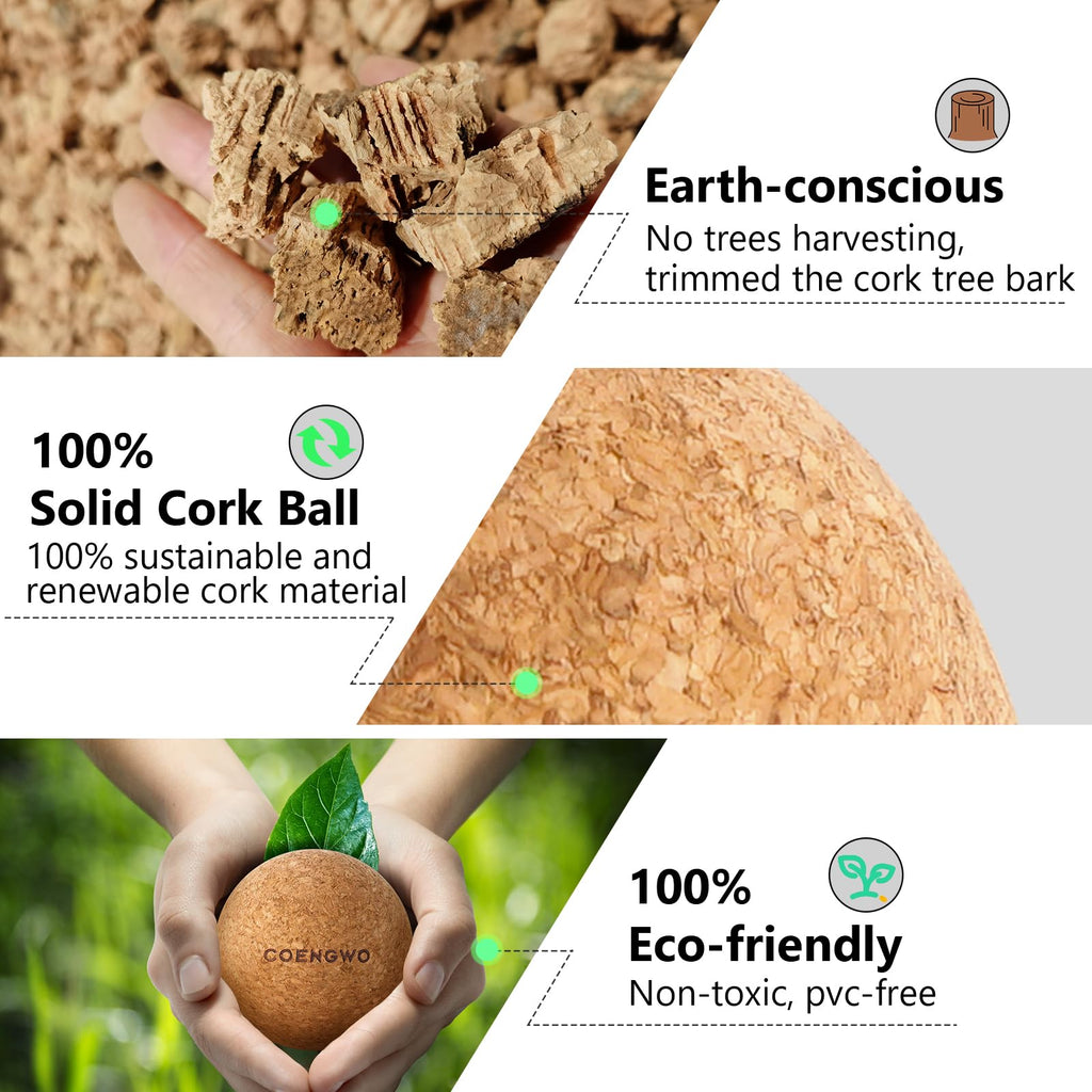 COENGWO Cork Massage Ball, Cork Myofascial Release Ball, Yoga Therapy Ball for Trigger Point Therapy, Muscle Knots, Deep Tissue