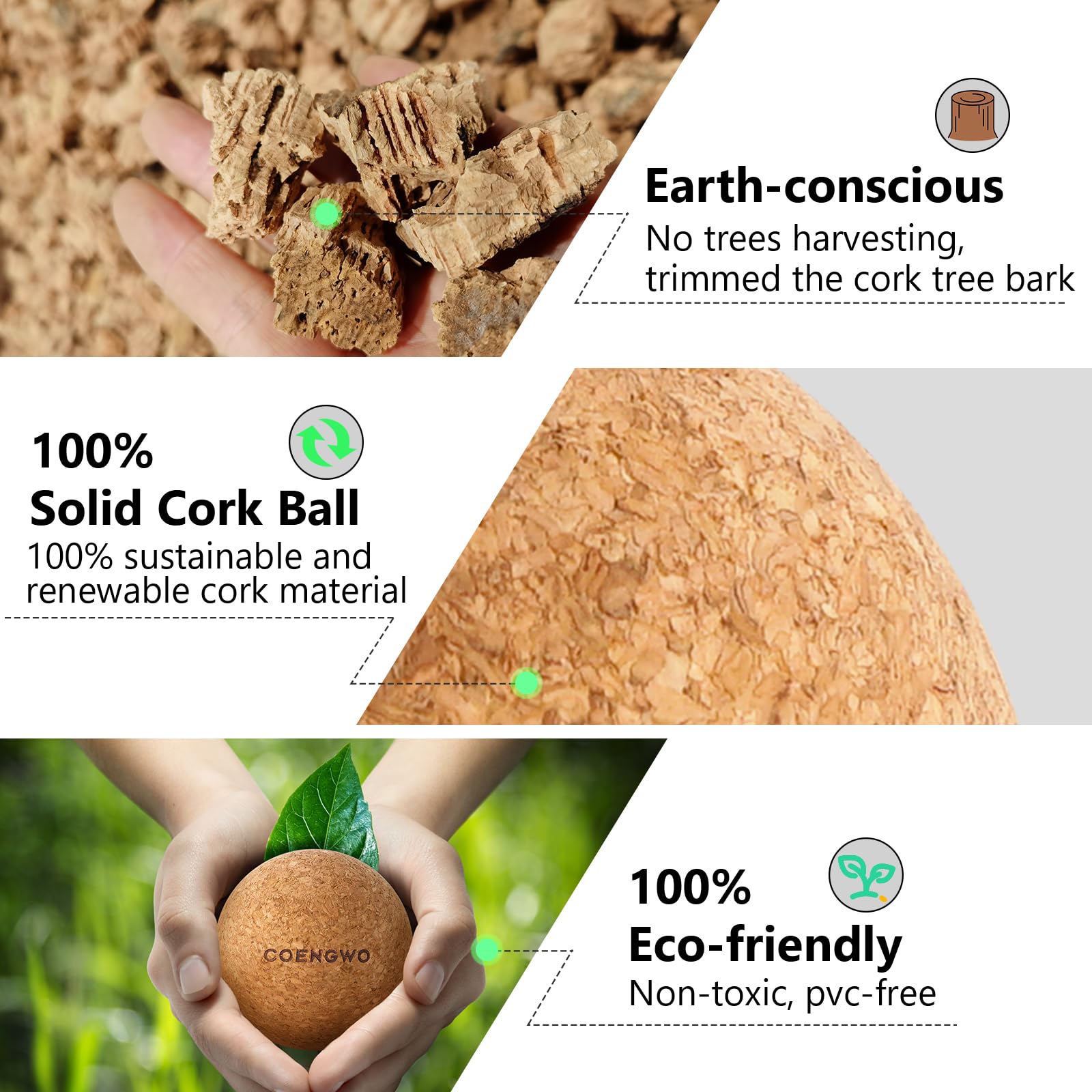 COENGWO Cork Massage Ball, Cork Myofascial Release Ball, Yoga Therapy Ball for Trigger Point Therapy, Muscle Knots, Deep Tissue