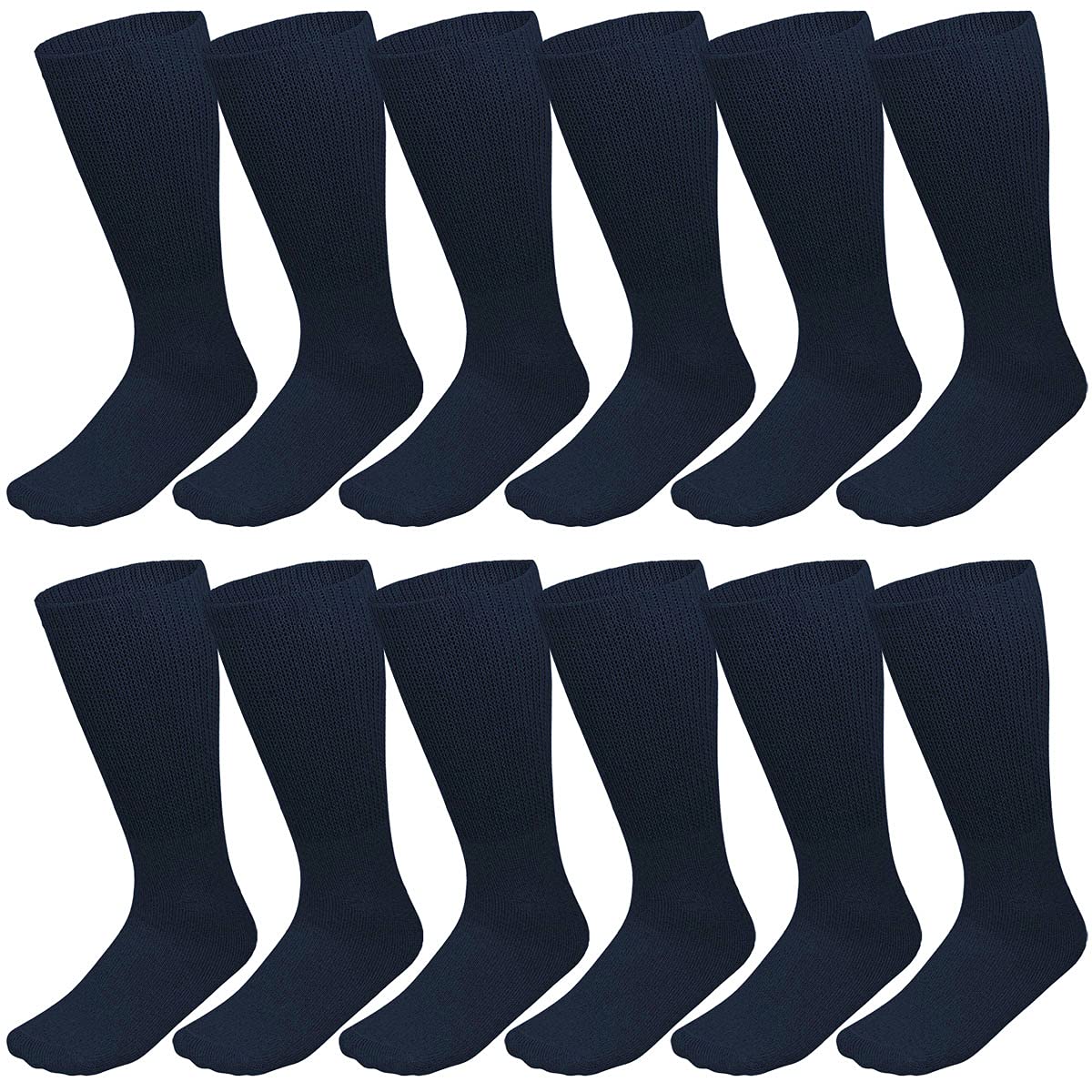 Falari Physicians Approved Diabetic Socks Crew Unisex 3, 6 or 12-Pack (13-15, 12 Pairs Navy)