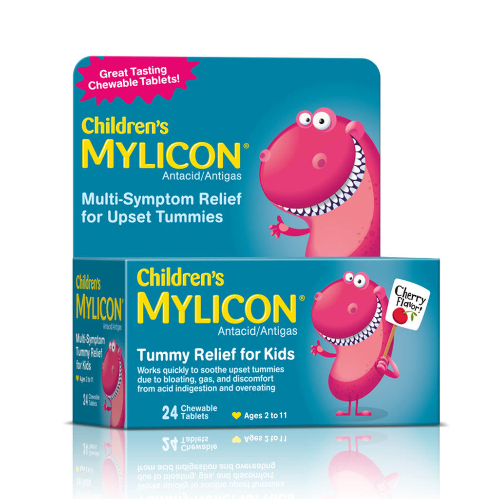 MYLICON Childrens Tummy Relief for Kids, 24 Cherry Flavored Chewable Tablets