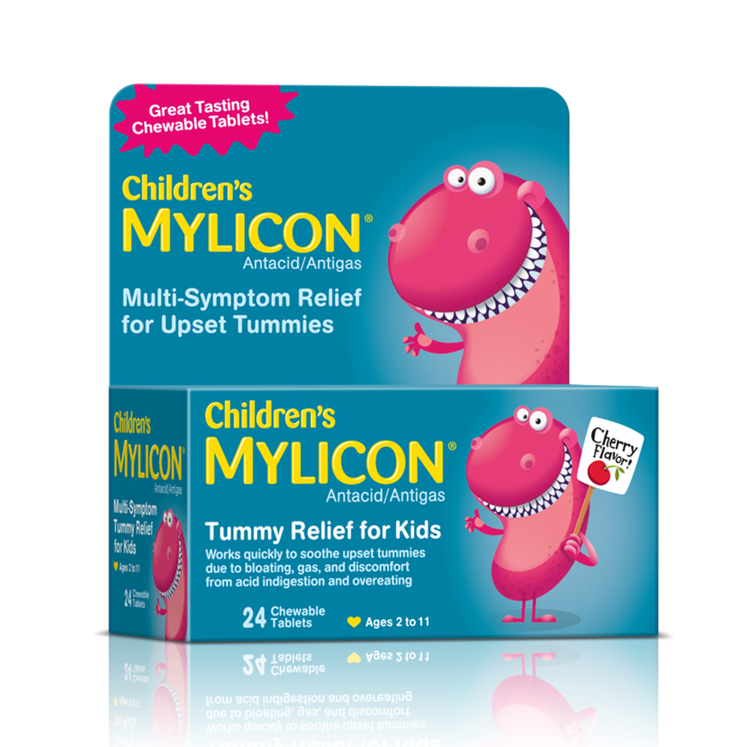 MYLICON Childrens Tummy Relief for Kids, 24 Cherry Flavored Chewable Tablets