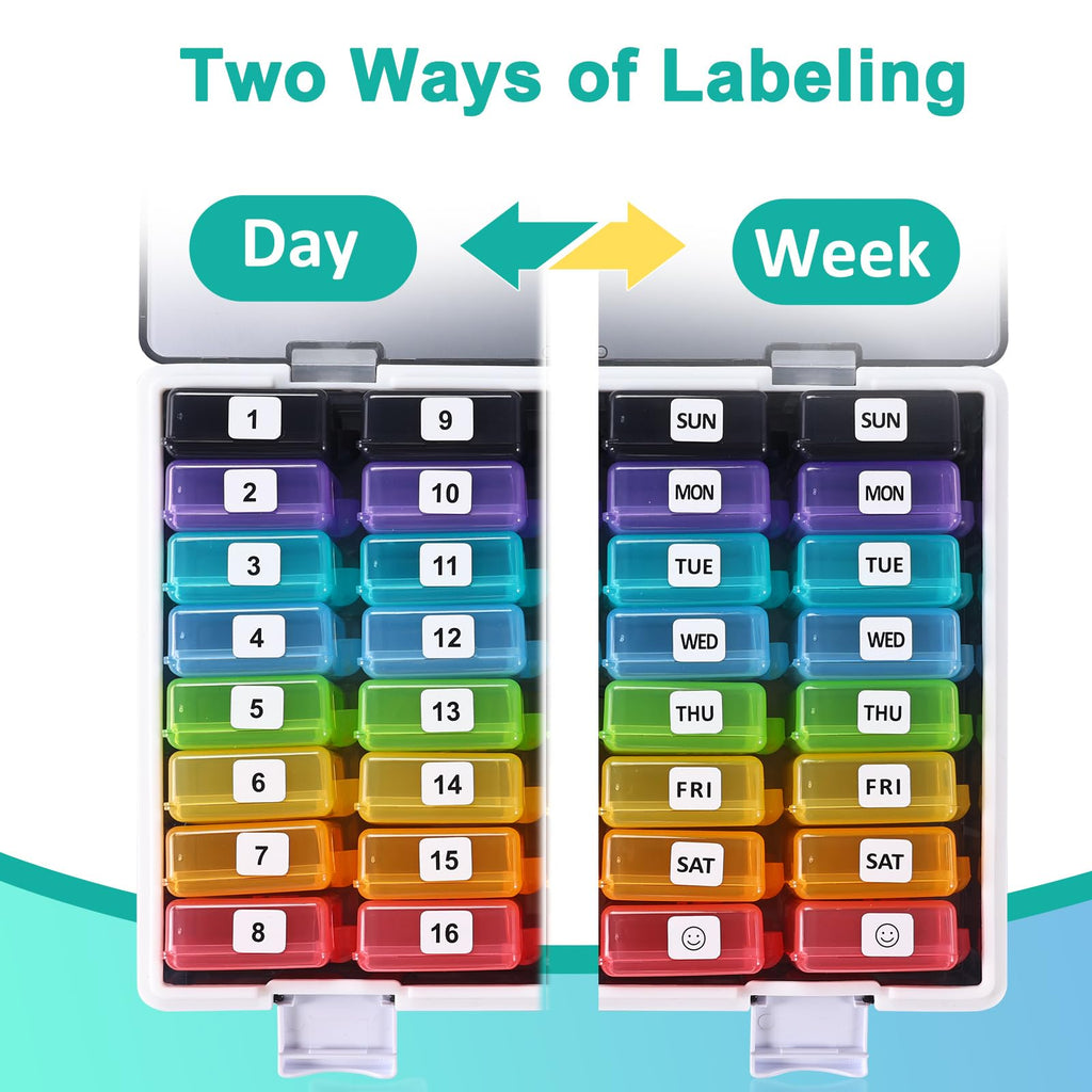 Fullicon Monthly Pill Organizer 1 Time a Day with 32 Compartments, 30 Day Pill Organizer with Labels, Portable Medicine Pill Org
