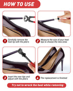 TRIZILLA 24 Pairs High Heel Replacement Tips, Heel Repair Kit for Women High Heel Shoes with 6 Inch High Heel Remove Pliers, 6 S