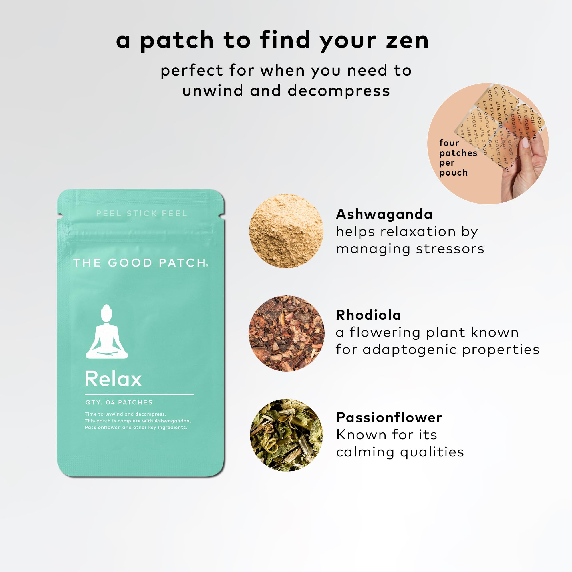 The Good Patch Relax Patches, to Unwind and Decompress, Natural Patch with Ashwagandha, Ginger Root, Plant Powered Wearable Well