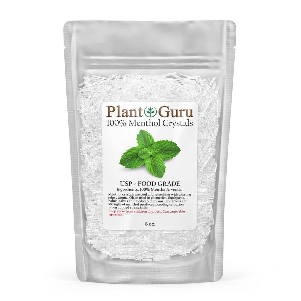 Menthol Crystals 8 oz. Mentha Arvensis 100% Pure Natural USP Food Grade - Great for Cosmetics, Salves, Balms, Creams and Soap Ma