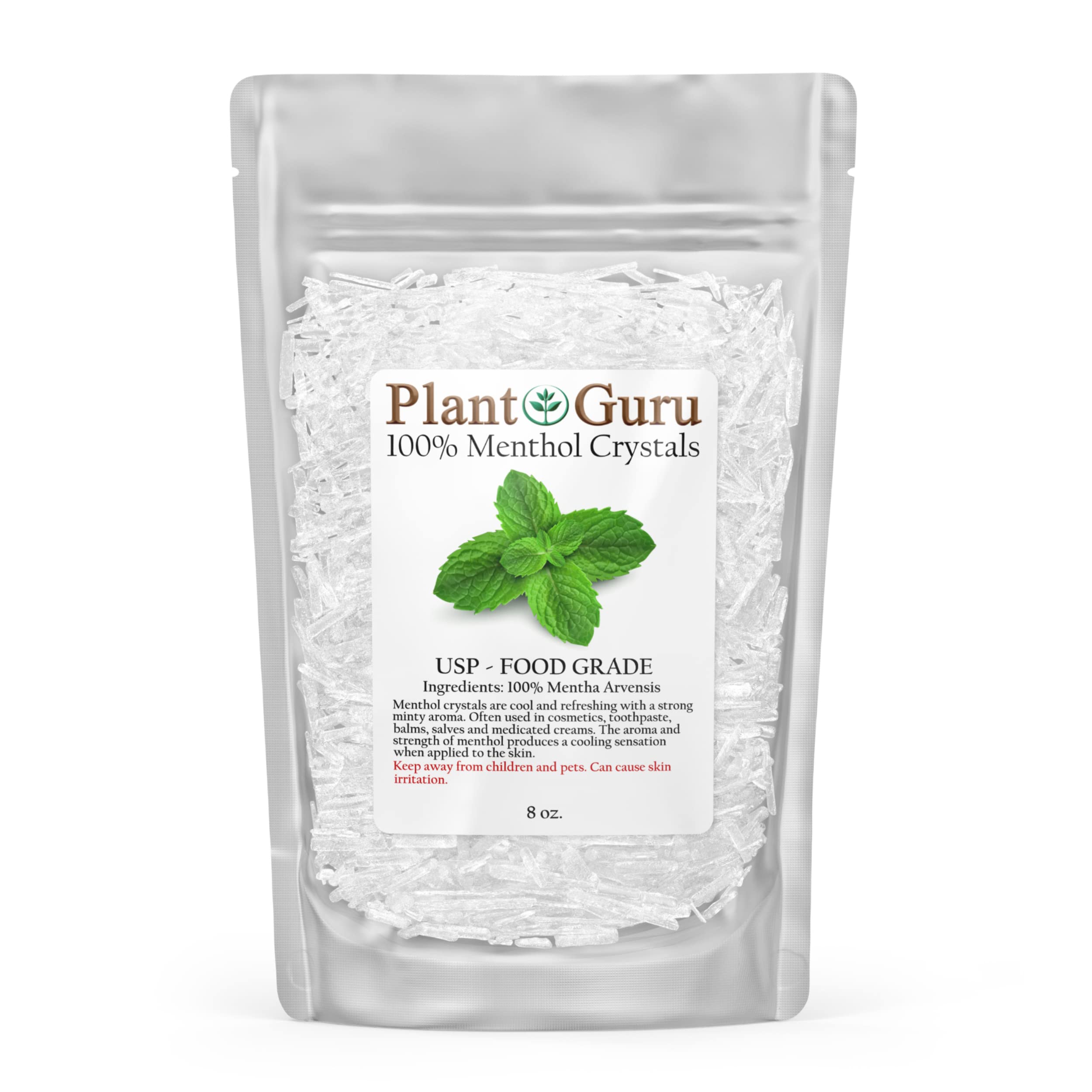 Menthol Crystals 8 oz. Mentha Arvensis 100% Pure Natural USP Food Grade - Great for Cosmetics, Salves, Balms, Creams and Soap Ma