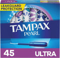 Tampax Pearl Tampons, with LeakGuard Braid, Ultra Absorbency, Unscented, 45 Count (Pack of 1) - Packaging May Vary